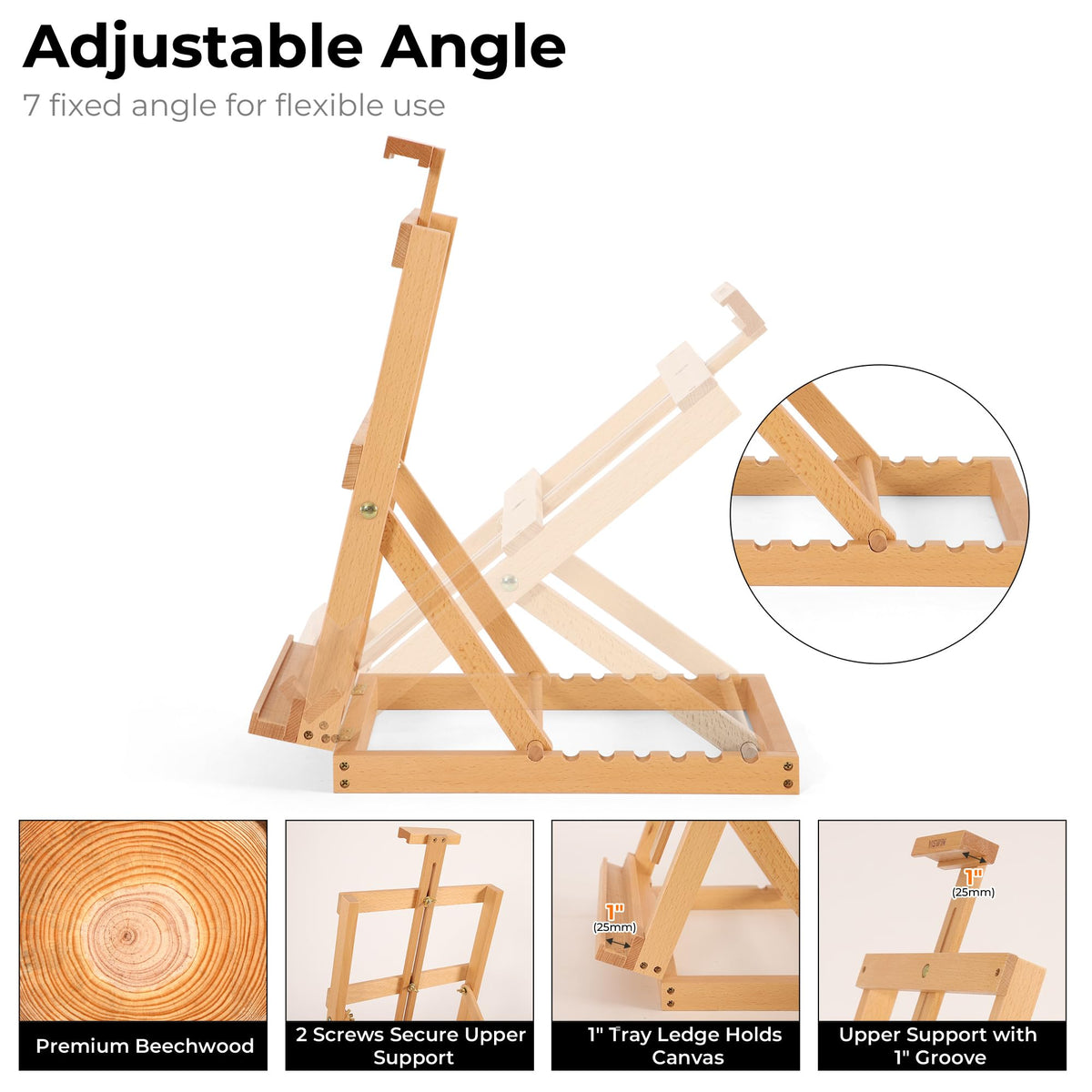 VISWIN Heavy-Duty Table Top Easel for Painting, Adjustable Beech Wood Tabletop Easel, Hold Canvas up to 23”, Portable Art Desktop Easel Stand for Adults, Artists, Beginners – Natural