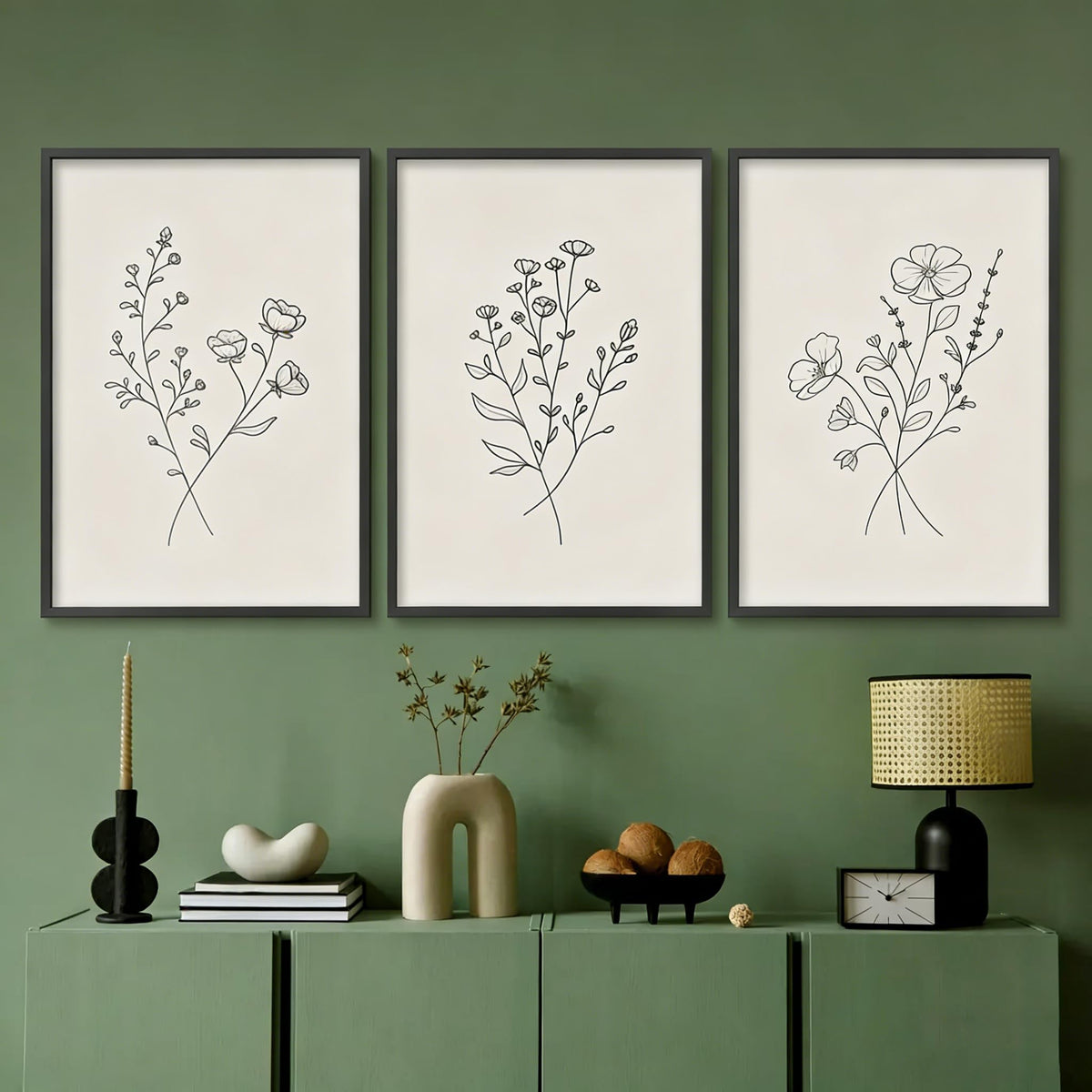 3Pcs Flower Line Canvas Wall Art Neutral Botanical Black and White Flower Painting Picture Wall Decor Minimalist Plant Poster Print Artwork for Living Room Bedroom Office Home Decoration Unframed
