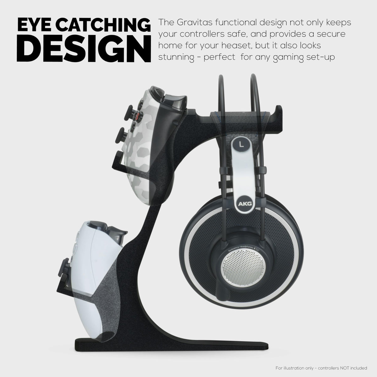 BRAINWAVZ The Gravitas - Headphone Stand & Game Controller Holder for Desk - Universal Design for All Types of Headsets & Gamepads (Black)