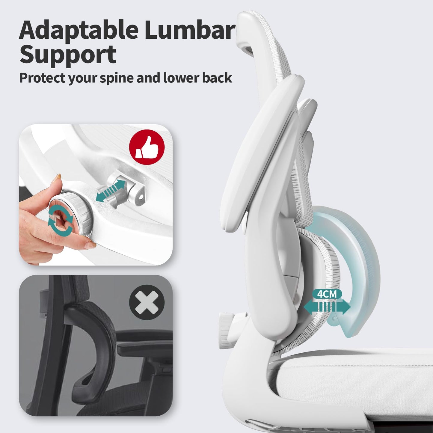 TRALT Office Chair - Ergonomic Desk Chair with Adjustable Lumbar Support, Mesh Computer Chair, Executive Chairs for Home Office Comfortable Lumbar Support (Cloud White)