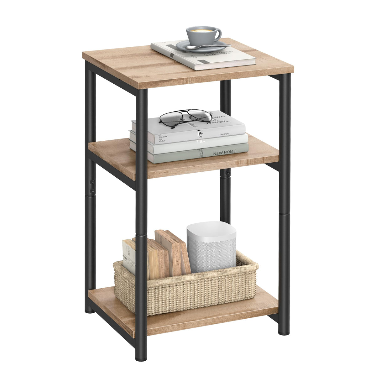 VASAGLE Barnet Collection - Side Table, Small End Table for Living Room, Modern Tall Nightstand, Bedroom, Office, Bathroom, Steel Frame, Camel Brown and Ink Black ULET273B50