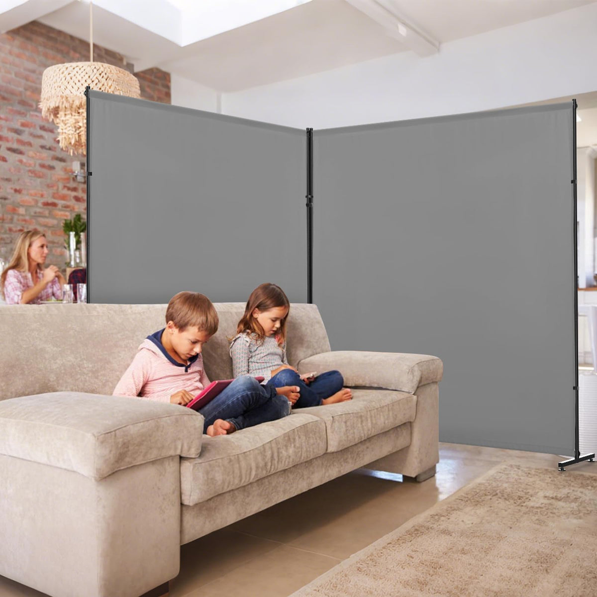 YSEJOMP Room Divider Screen 72"-140" Wide x72 High with Height-Adjustable Feet, 2 x Privacy Panels for Home, Office, or Classroom, Easy to Move and Height Adjustable (2, Gray)