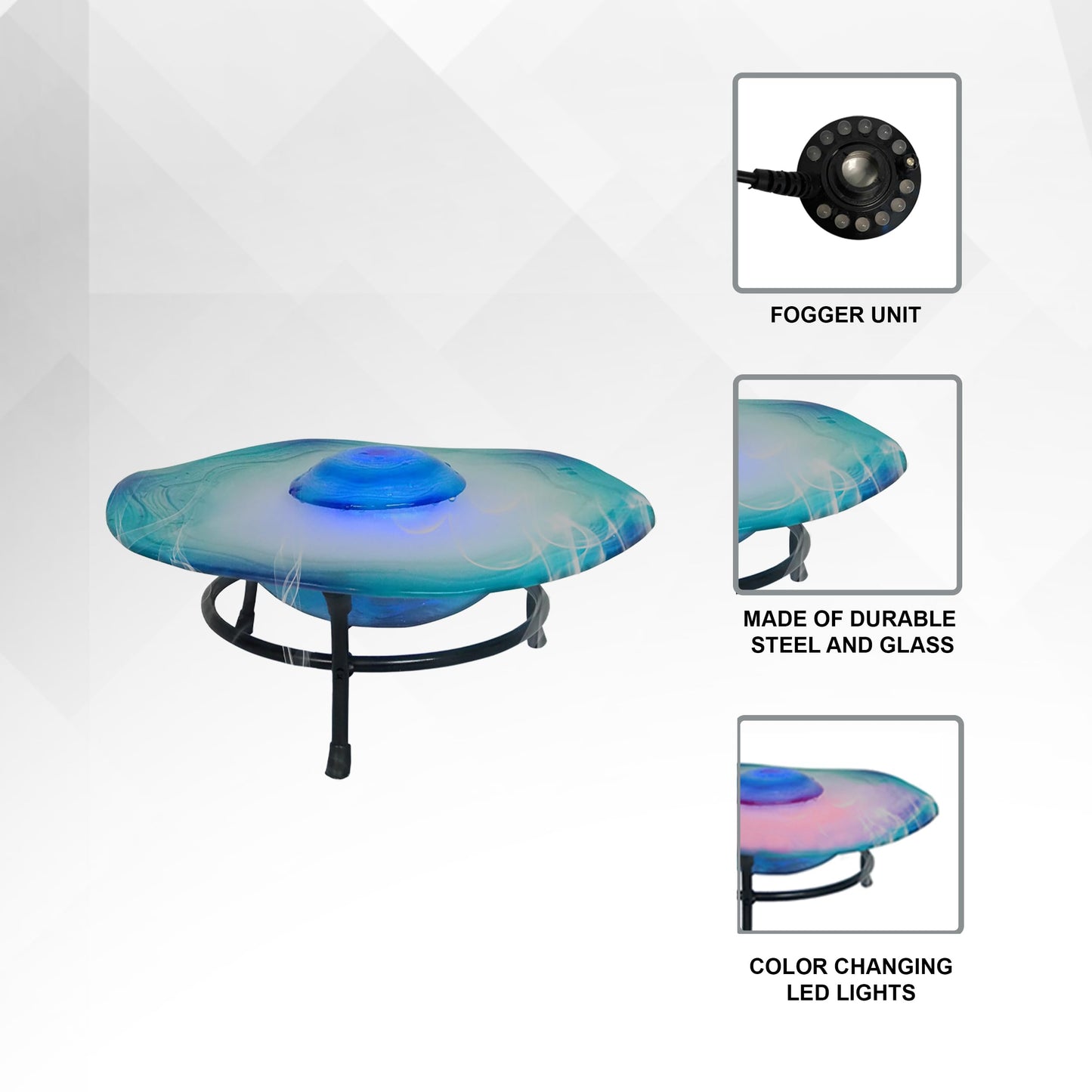 XBrand 8" Color-Changing LED Mist Indoor Tabletop Fountain, Freestanding Water Feature with Inline Control, Aromatherapy Humidifier, Glass & Metal, Blue