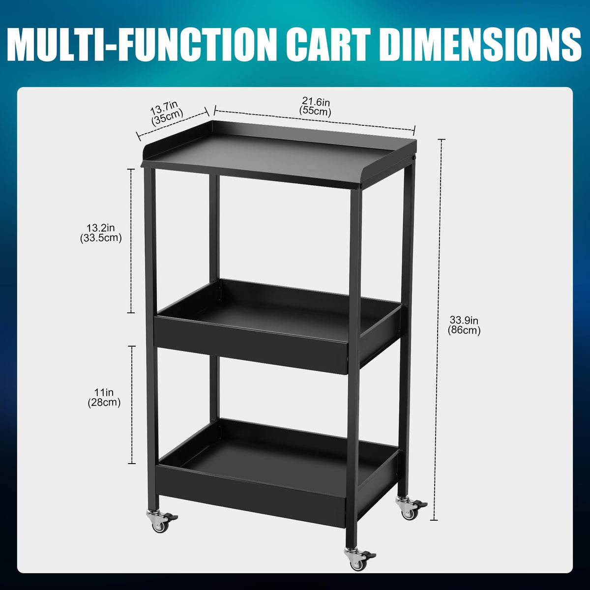 Poarmeey 3-Tier Tattoo Trolley Holder Stand with Tray and Tool Storage Platform Rolling Cart on Wheels for Tattoo Salon Spa Clinics Office Home Use