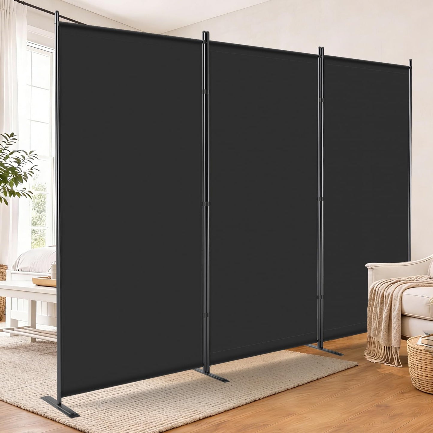 AKTOP Room Divider 3 Panel, Folding Fabric Wall Divider for Room Separation, Portable Room Partitions and Dividers 103"W x 70''H, Freestanding Privacy Screen for Office, Dorm, Studio, Classroom, Black