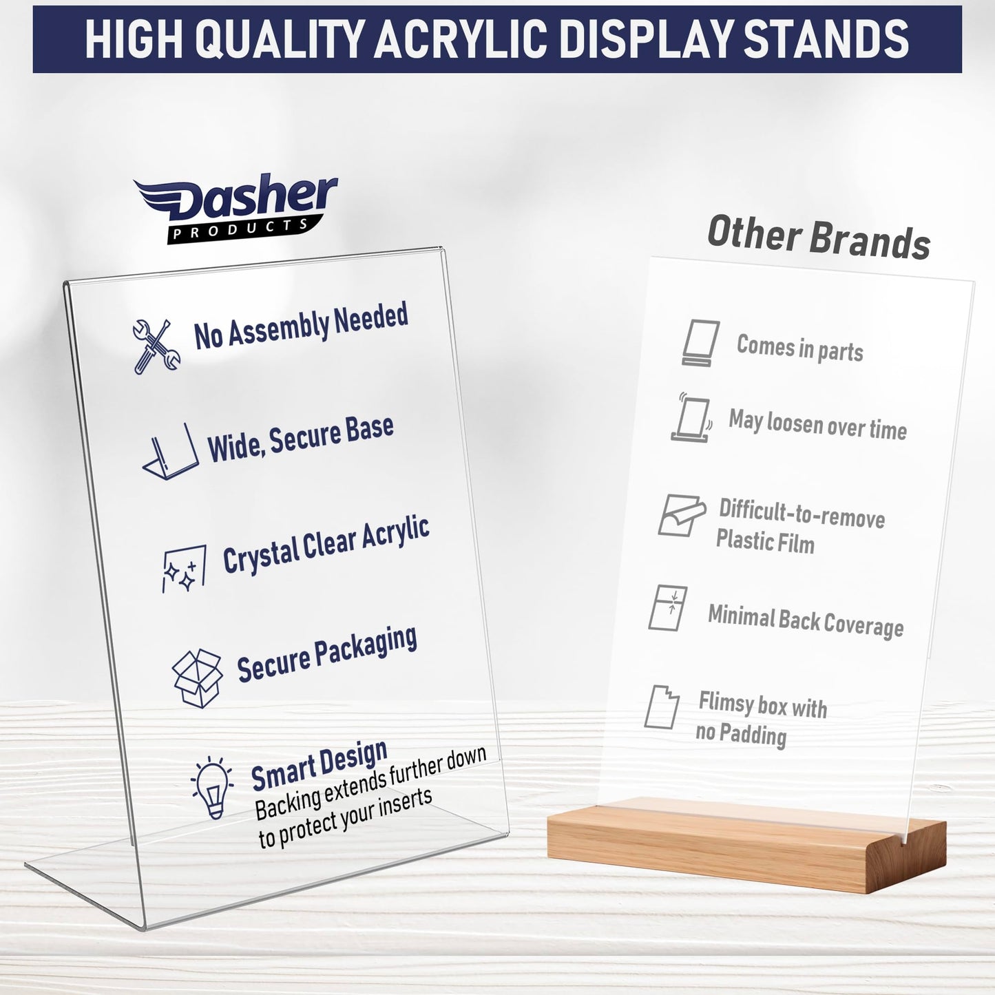 Acrylic Sign Holder 8.5 x 11, Slant Back Display Stand, A-Frame Flyer Display for Office, Menu Holder, and Table Signs. Acrylic Stands for Paper and Sign Frame, Perfect for Tabletop Use (6 Pack)
