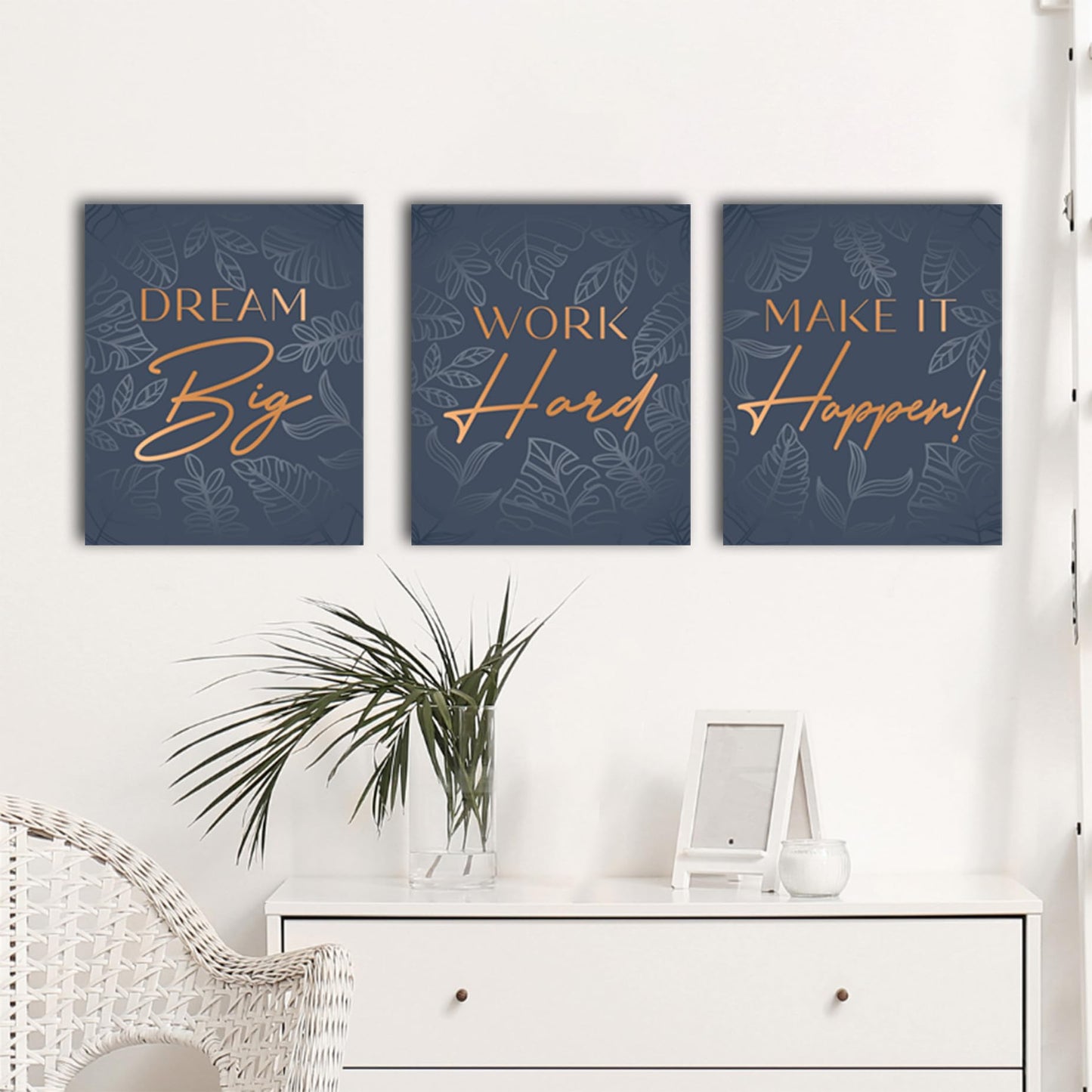 Motivational Wall Art For Office Set, Inspirational Canvas Triptych, Positive Affirmations Wall Decor With Quotes, 3 Wrapped Canvas Panels For Bedroom, Living Room, Workspace, 12.5x15 Inch each panel