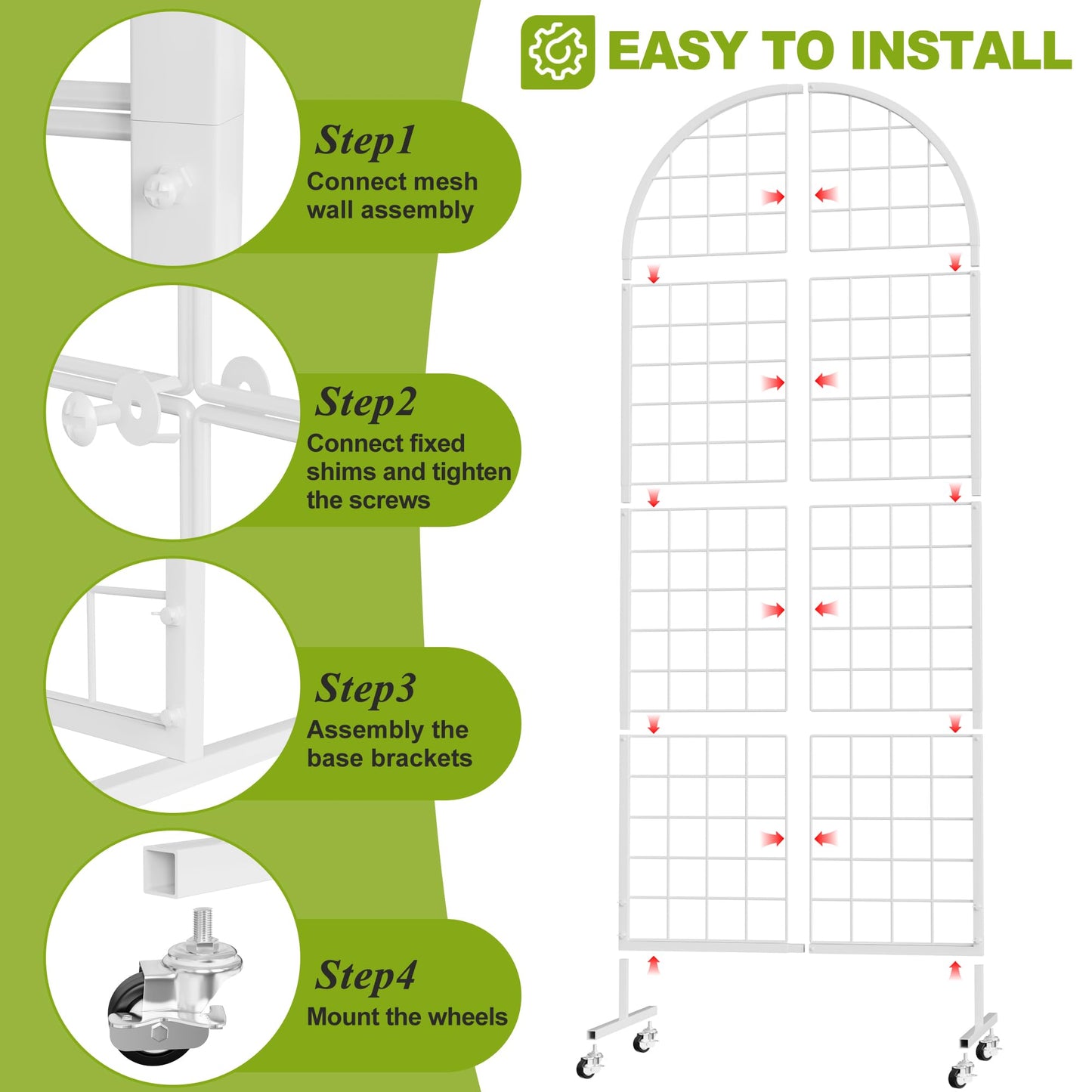 VGMiu Grid Wall Panel 1PCS Display Stand 2' x 5.2' FT White Grid Wall Panels Movable Retail Display Racks Floorstanding Gridwall Heavy Duty with Wheel for Art Craft Photo Displays Fair Trade Show