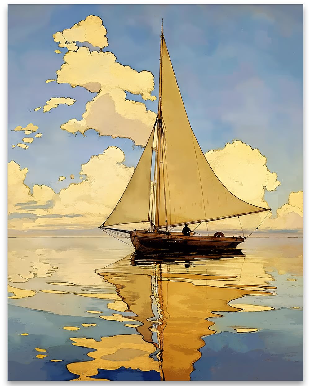 Sailing at Sunset Painting - 11x14 Unframed Poster - Seascape Art for Beach House, Vacation Home, and Nautical Decor - For Yacht Clubs, Sailing Enthusiasts, Man Cave, Home Office, and Living Room