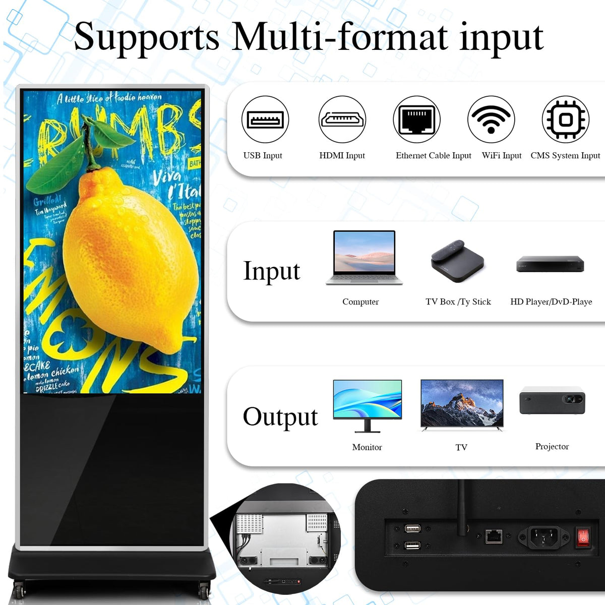KEINONE 55" 4K LCD Touchscreen Digital Signage Display, Indoor Floor Standing Advertising Kiosk, Commercial Digital Signage Player, HDMI WiFi Bluetooth Input Auto AD Player, 4+32GB Android 14.0 Black