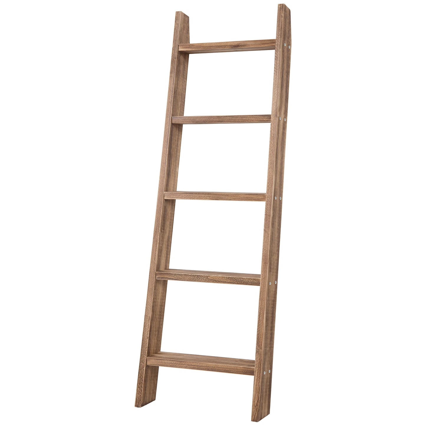 MyGift 4ft Tall Rustic Burnt Natural Wood Wall Leaning Blanket Ladder Shelf with 5 Rungs, Decorative Living Room Throw and Quilt Holder, Farmhouse Bedroom Decor