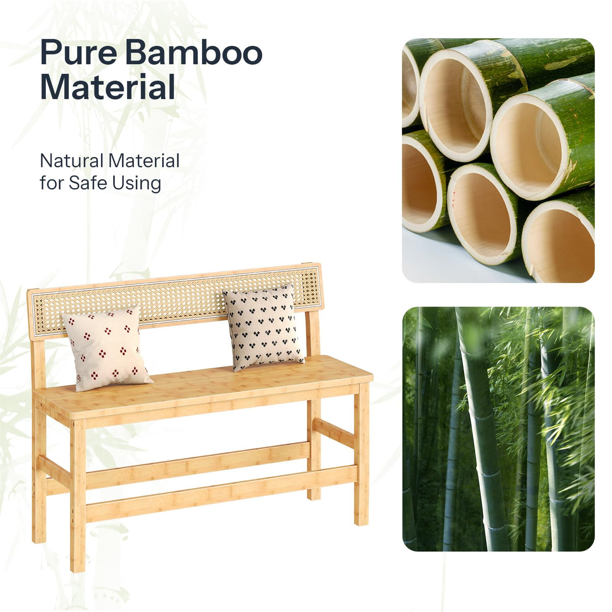 HOOBRO Dining Bench, Bamboo Farmhouse Entryway Bench with Back for Kitchen, Living Room, Bedroom, Easy to Assemble, Sturdy and Stable, Natural YL05CD01