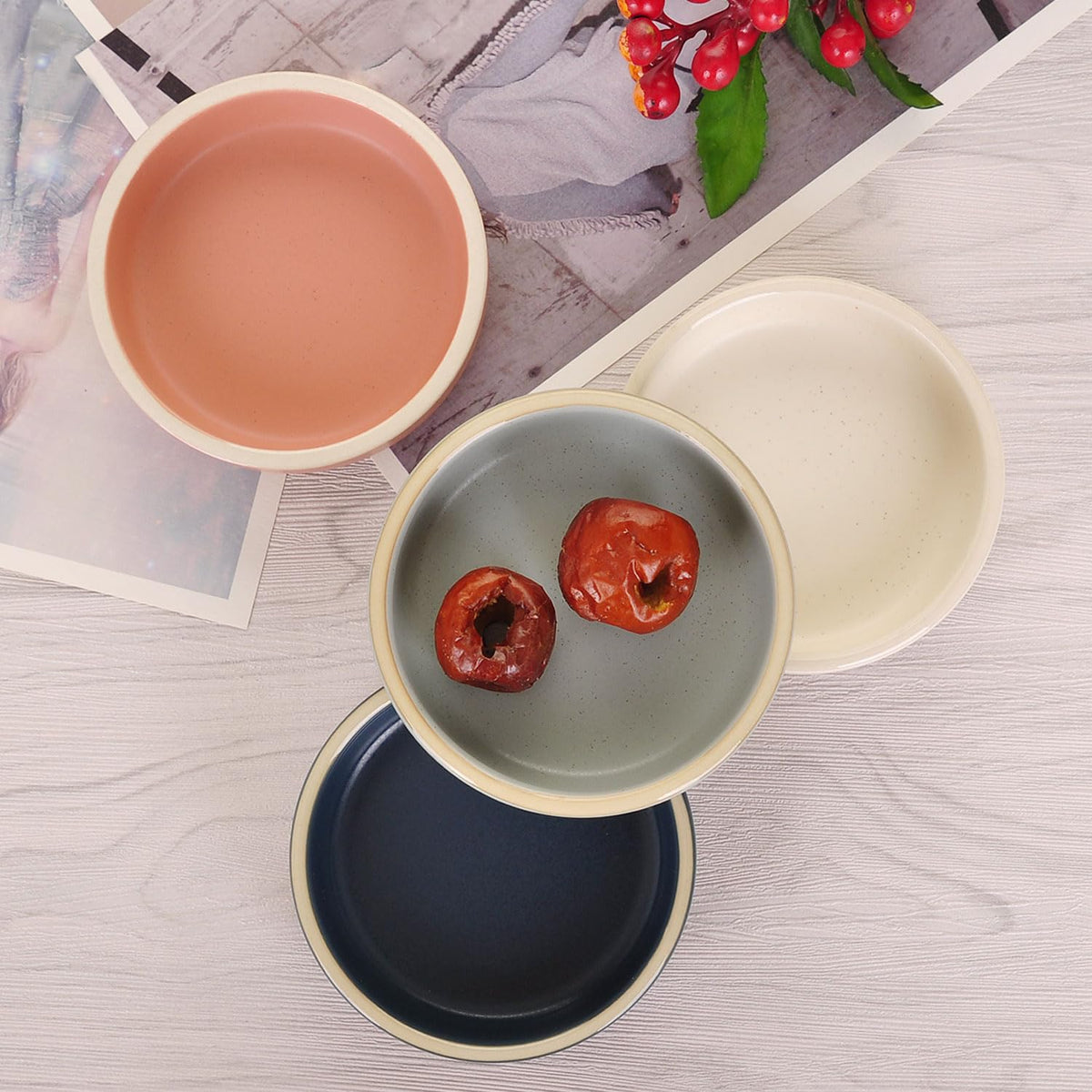 WHJY 3.5 inches Set of 4 Ceramic Sauce Dishes Side Dish Sushi Dipping Bowls, Matte Glaze Porcelain Tableware Serving Dish Appetizer Plates Stackable Ramekins