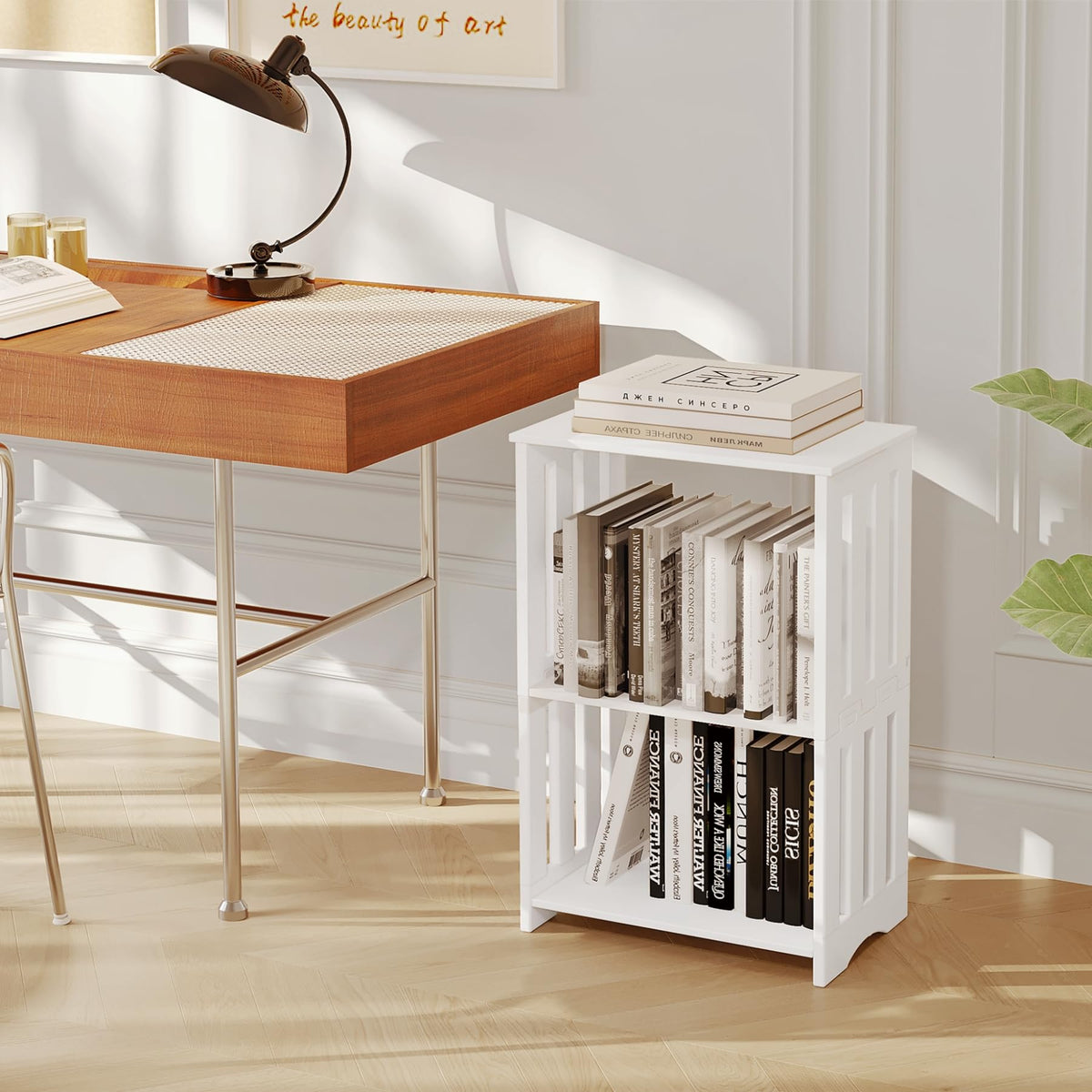 HAYOFAMY 3-Tier End Table Nightstand White, Narrow Side Table with Storage Shelf, Small Bookshelf Bedside Table for Bedroom, Living Room, Office, Bathroom