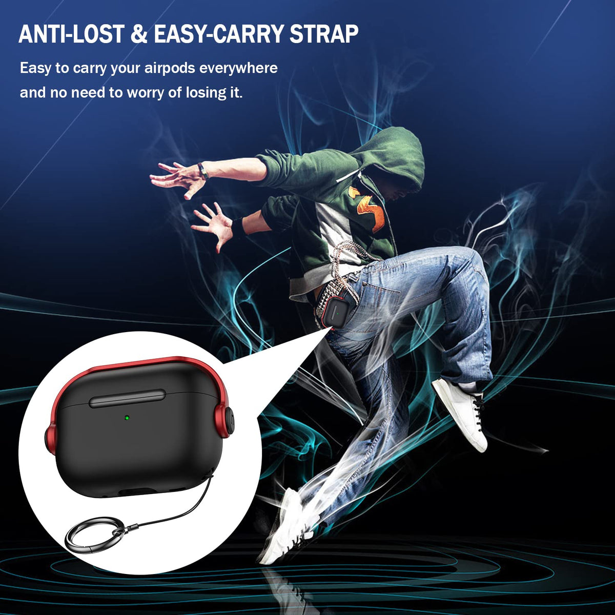 R-fun for Airpods Pro Case (2nd/1st Gen,2023/2022/2019) with Secure Lock & Cleaning Kit, Music Headset Earphone Protective Case Cover Compatible with Airpods Pro 2 (USB-C/Lightning Cable), Black/Red