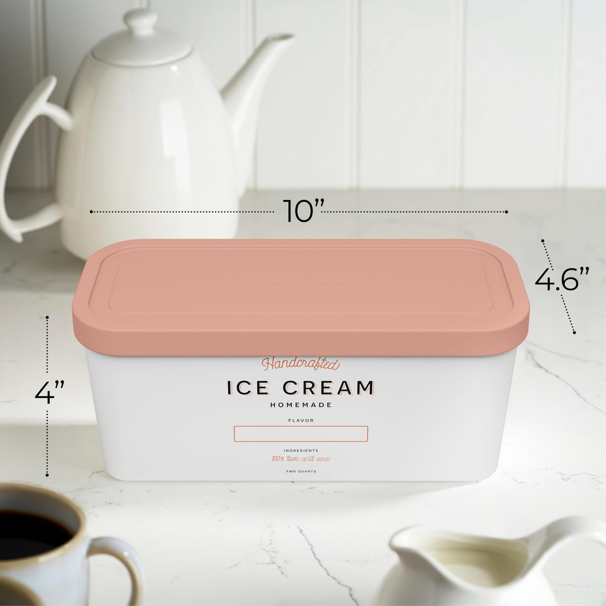 ZICOTO Set of 2 Reusable Ice Cream Tub Containers 2 Quart Each - Perfect for Homemade Sorbet, Frozen Yogurt Or Gelato - Stackable Storage Containers, Stickers And Lids Stores Easily In Freezer