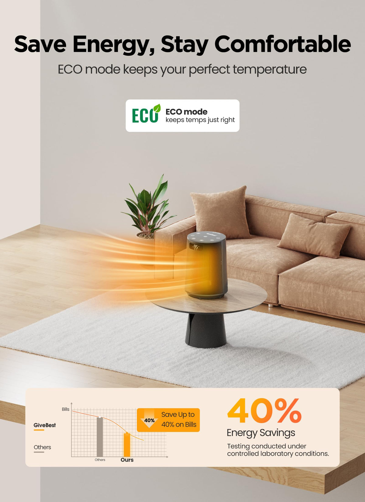 GiveBest Space Heater, Electric Portable Heaters for Indoor Use with Thermostat and Remote, 70°Oscillation, Digital Display, 12H Timer, 1500W PTC Ceramic Fast Safety Heat for Office Bedroom Home, Grey