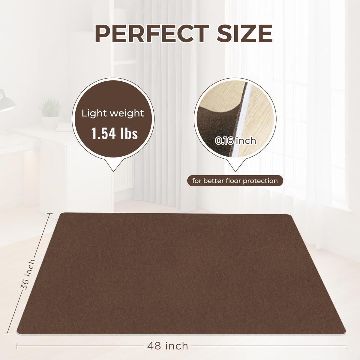 Office Chair Mat for Hardwood Floors, 36" x 55" Computer Desk Chair Mat, Anti-Slip Floor Protector, Large Under Desk Rug for Office & Home, Coffee