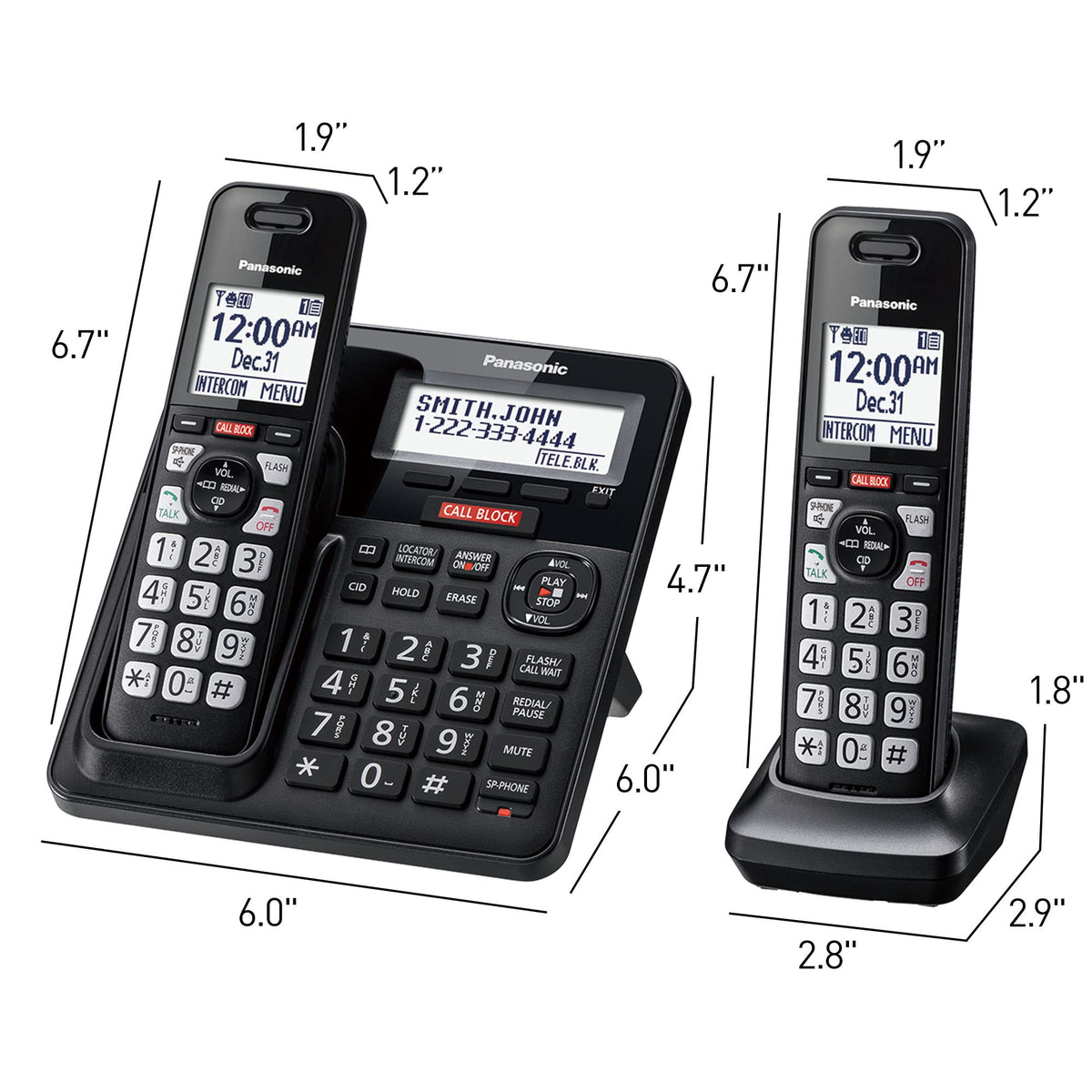 Panasonic Cordless Phone with Advanced Call Block, Link2Cell Bluetooth, One-Ring Scam Alert, and 2-Way Recording, Answering Machine, 4 Handsets - KX-TGF944B (Black)