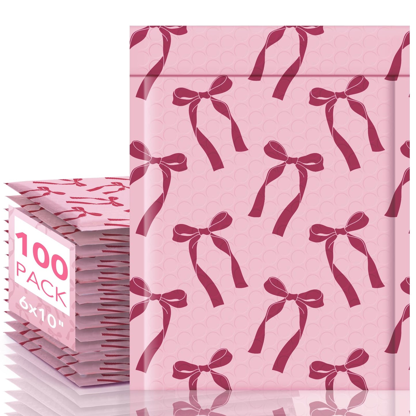 Fuxury Bubble Mailers 6x10" Padded Envelopes 100 Pack Pink Bows Cute Design Bubble Envelopes Usable Size 6x9" Strong Adhesion Pattern Shipping Envelopes Thick Padded Mailer for Mailing Jewelry, Makeup