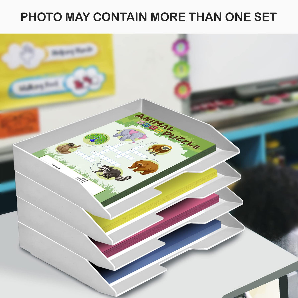 Acrimet 2 Tier Paper Organizer Letter Tray – Plastic Stackable Desk File Organizer, Side Load Paper Sorter for Letter/A4 Office File Folder Holder – White