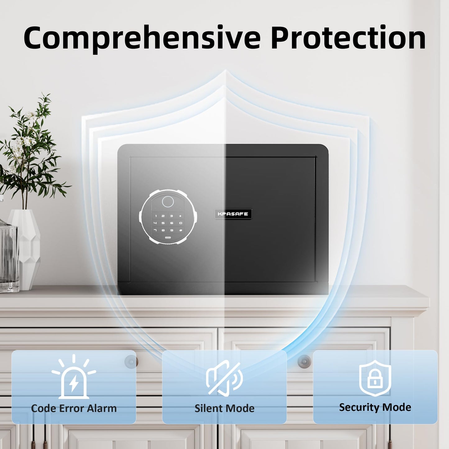 Kpasafe Small Biometric Safe, 0.8 Cuft Fingerprint Safe Box with Fireproof Bag, Caja Fuerte Para Dinero with Silent Mode, Backlit Keypad, Anti-Theft, and LED Light, 9.8×13.8×9.8 IN