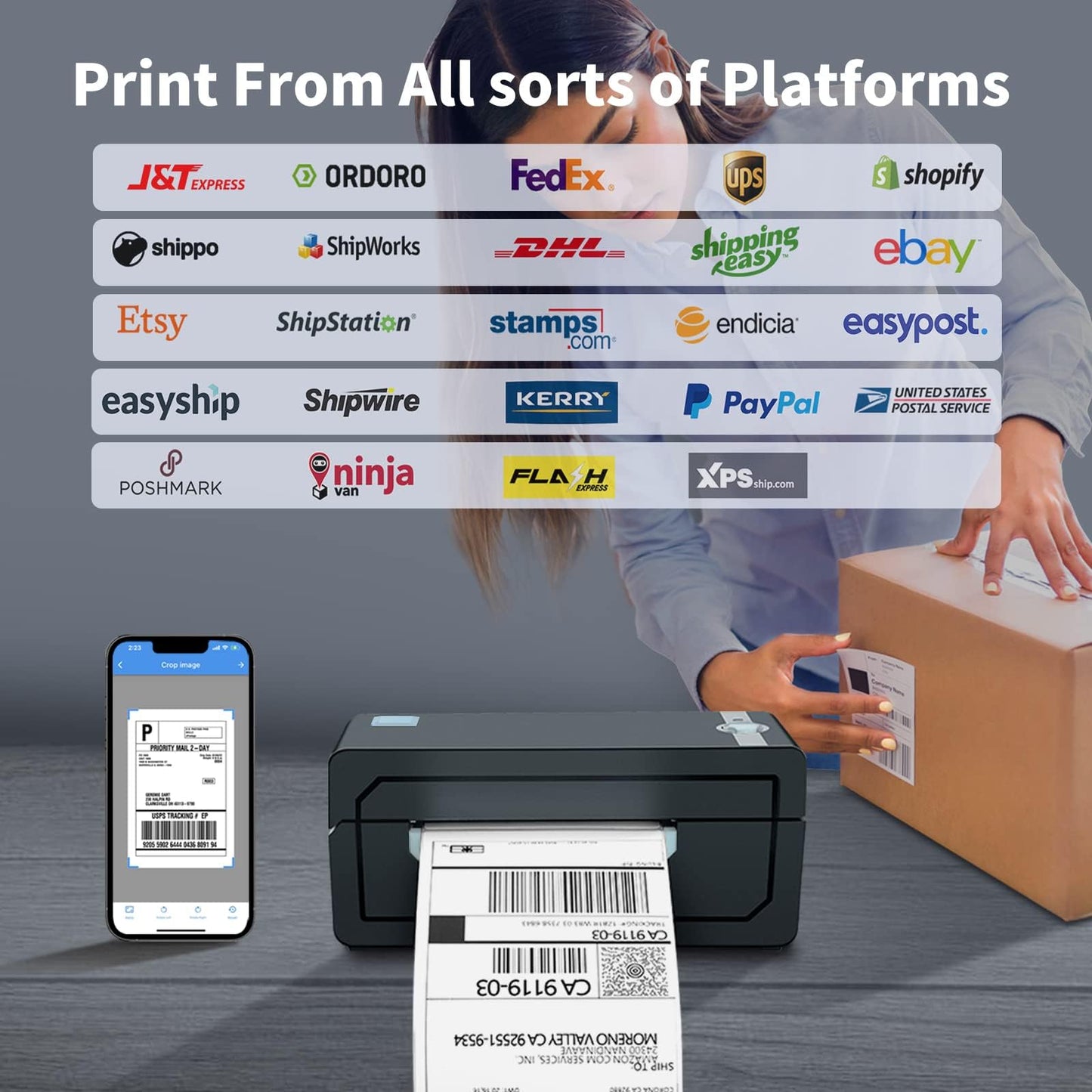 JADENS Bluetooth Thermal Shipping Label Printer – Wireless 4x6 Shipping Label Printer, Compatible with Android, iPhone, Windows & Mac, Widely Used for, Amazon, Shopify, Etsy, USPS(Blue)