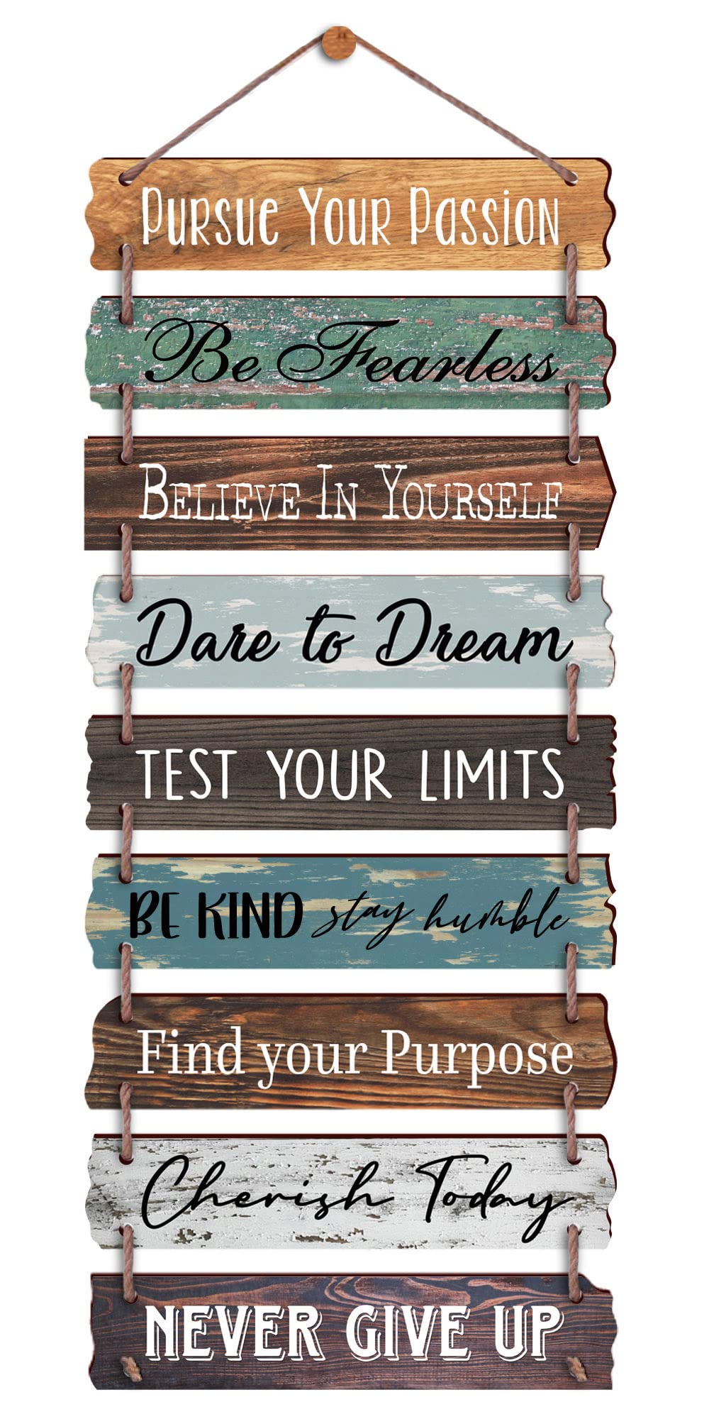 Yudarte Inspirational Wall Art 9pcs Strung Wooden Panels - Farmhouse Rustic Office Decorations for Work - Motivational Wall Decor for Home Bedroom Living Room