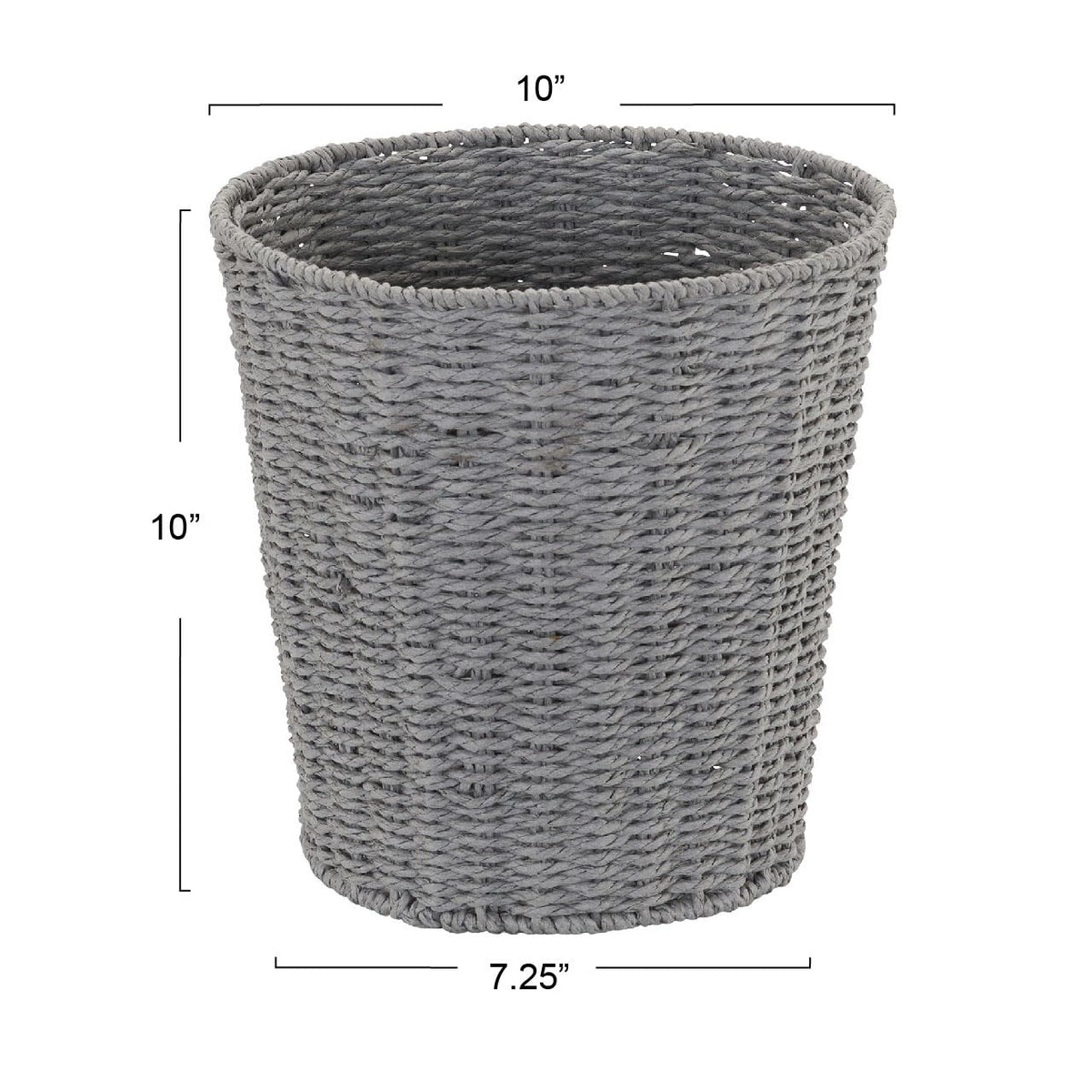 Household Essentials Woven Waste Basket, Gray Paper Rope Waste Bin for Bathroom, Bedroom, Office