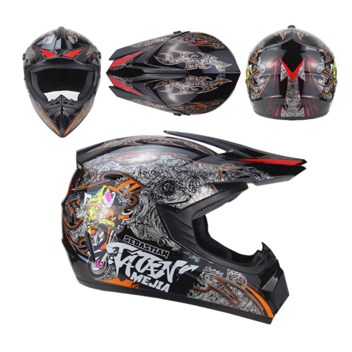 Senhill Motocross Helmet Dirt Bike Helmets Off-Road Helmet with Gloves Goggles for Unisex Adult Youth DOT/FMVSS 218 Approved (Large, Black)