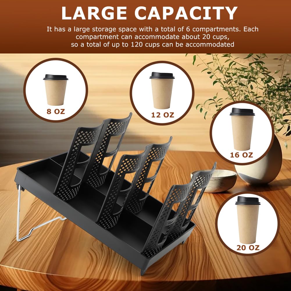 DiQiRenQin Coffee Cup Holder, Cup and Lid Dispenser with Stand, 6 Slots Disposable Cups Organizer for Coffee Station/Home/Office, Space-Saving & Stackable Design