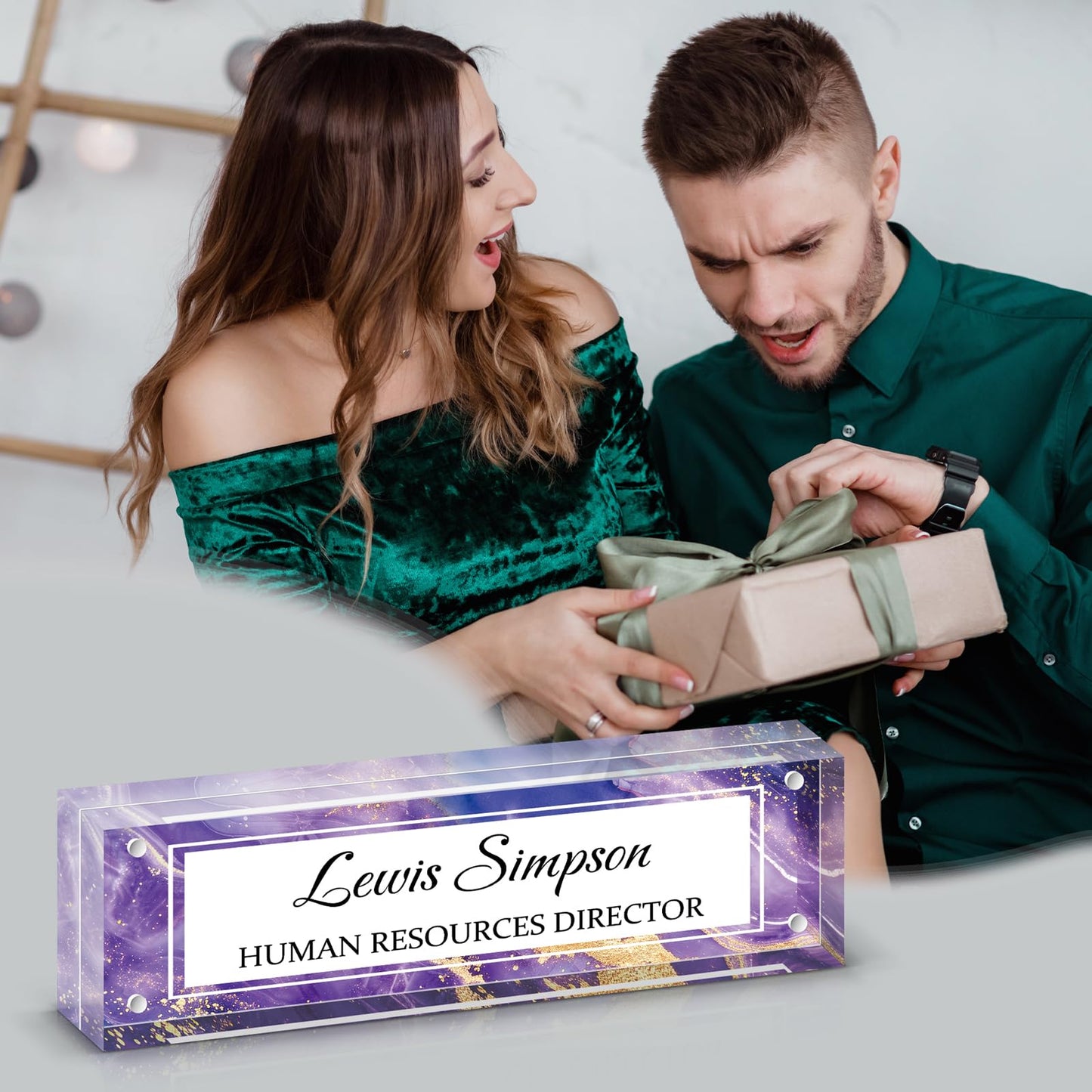 HETOOSHI Desk Name Plate Personalized, Desk Double sided pattern Name Plate Personalized Office Desk Decor for Women and Men , Teacher Nurse Boss Employee Appreciation Gifts (Purple marble, fixed pattern)