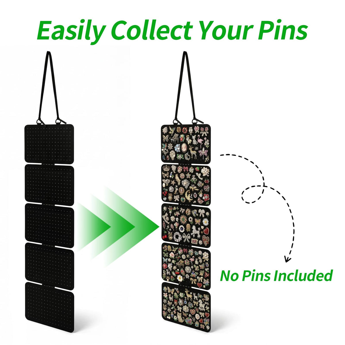 CENELO Hanging Pin Display Panels Organizer with 5 Loose-Leaf Board Pieces & 4 Hooks