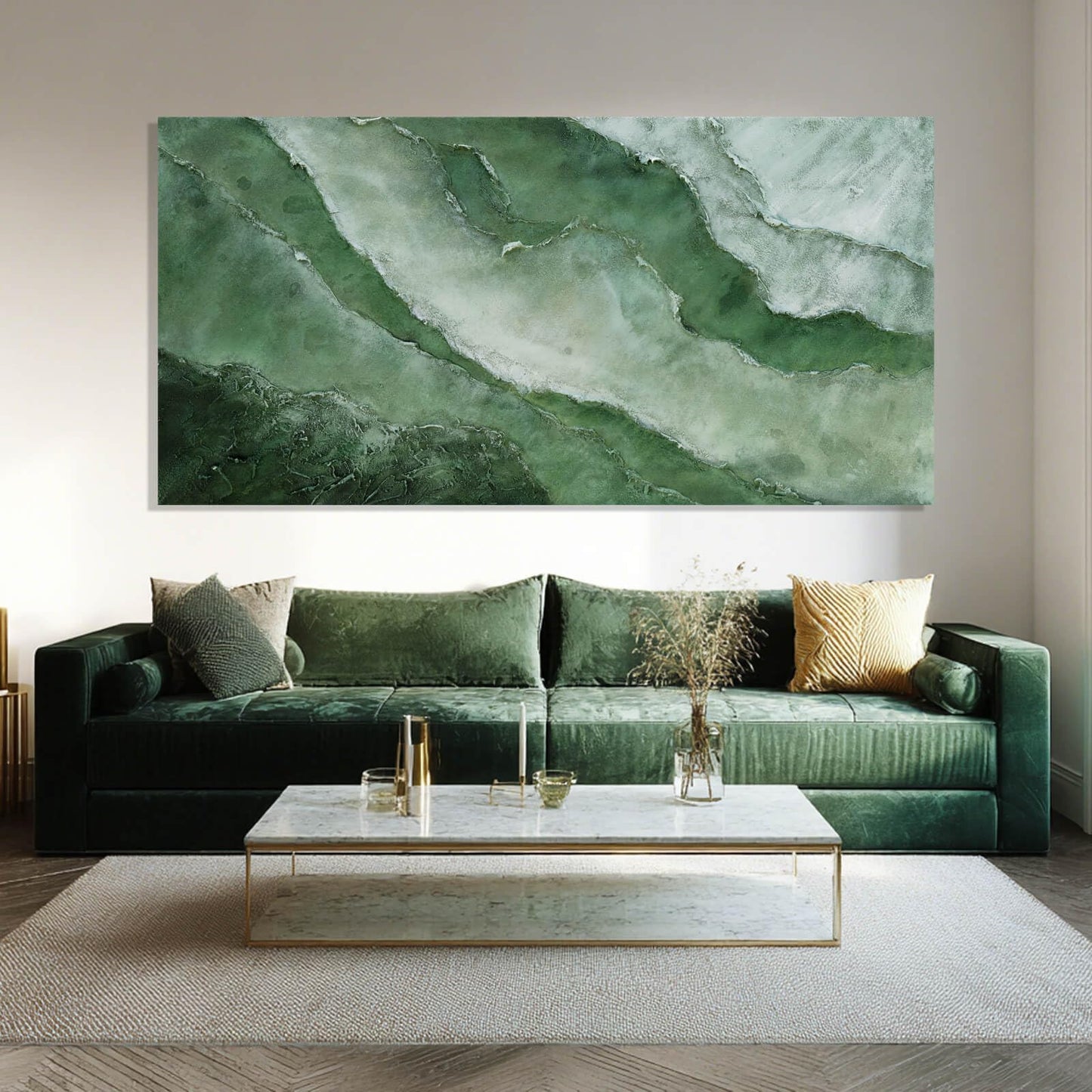 Green Large Wall Art, Abstract Minimalist Decor Paintings for Wall, motivational posters, Framed for Bedroom and Living Room, 24" x 48"