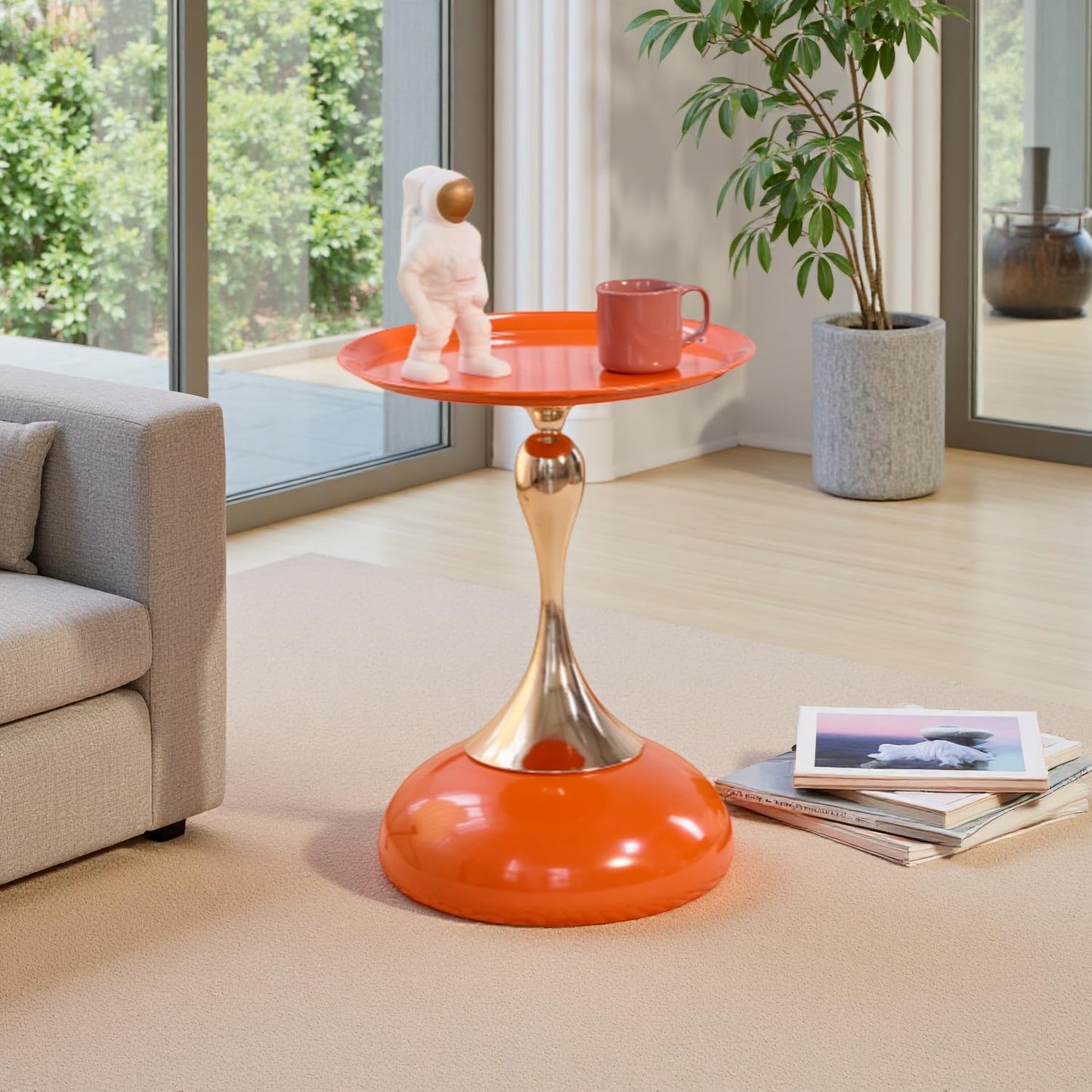 Sleek Hourglass Side Table - Stylish Modern Design Perfect for Living Rooms, Cafes, Dining Areas, Bedrooms, and Outdoors - Chic Decorative Accent (1, Hermes Orange)