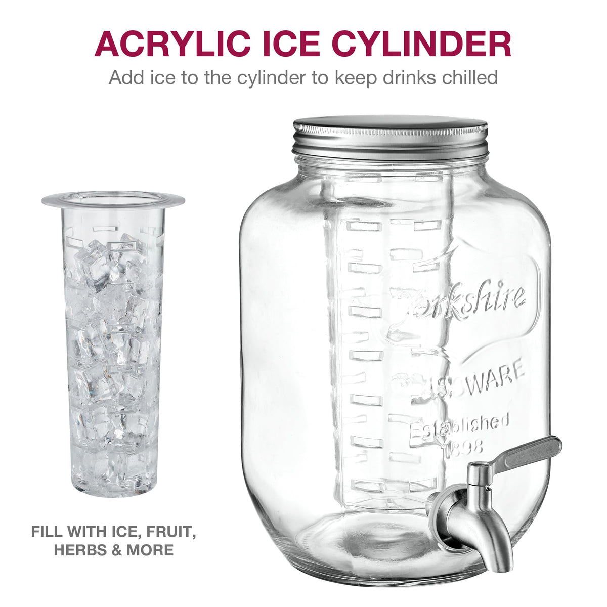 FineDine Glass Drink Dispenser with Stand & Stainless Steel Spigot – 1 Gallon drink dispensers for parties, glass beverage dispenser Set, punch bowl for Lemonade, Juice, Infused Water & More, 2 Pack