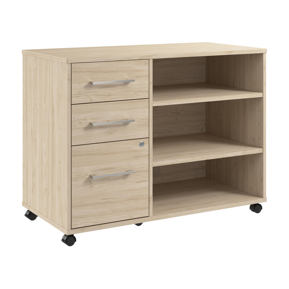 Bush Business Furniture Hustle Office Storage Cabinet with Wheels in Natural Elm, Mobile Organization Unit for Home and Professional Workspace