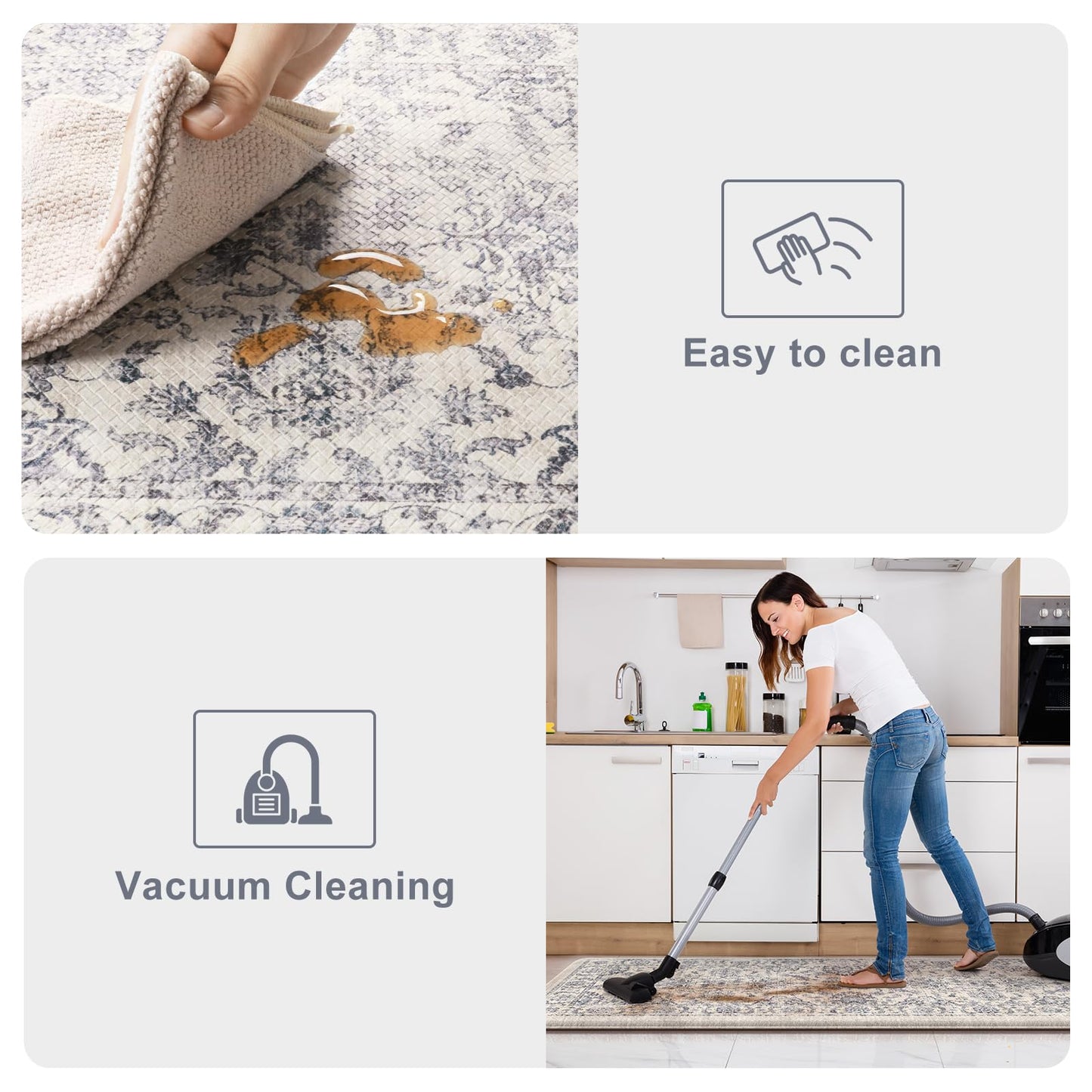 KIMODE Anti Fatigue Kitchen Mats for Floor, Boho Floral Kitchen Rugs 17"x29.5"+17" x47”, Cushioned Mats for Kitchen Floor, Non Slip Kitchen Floor Mats, Sink, Laundry, Office, Desk Blue Multi