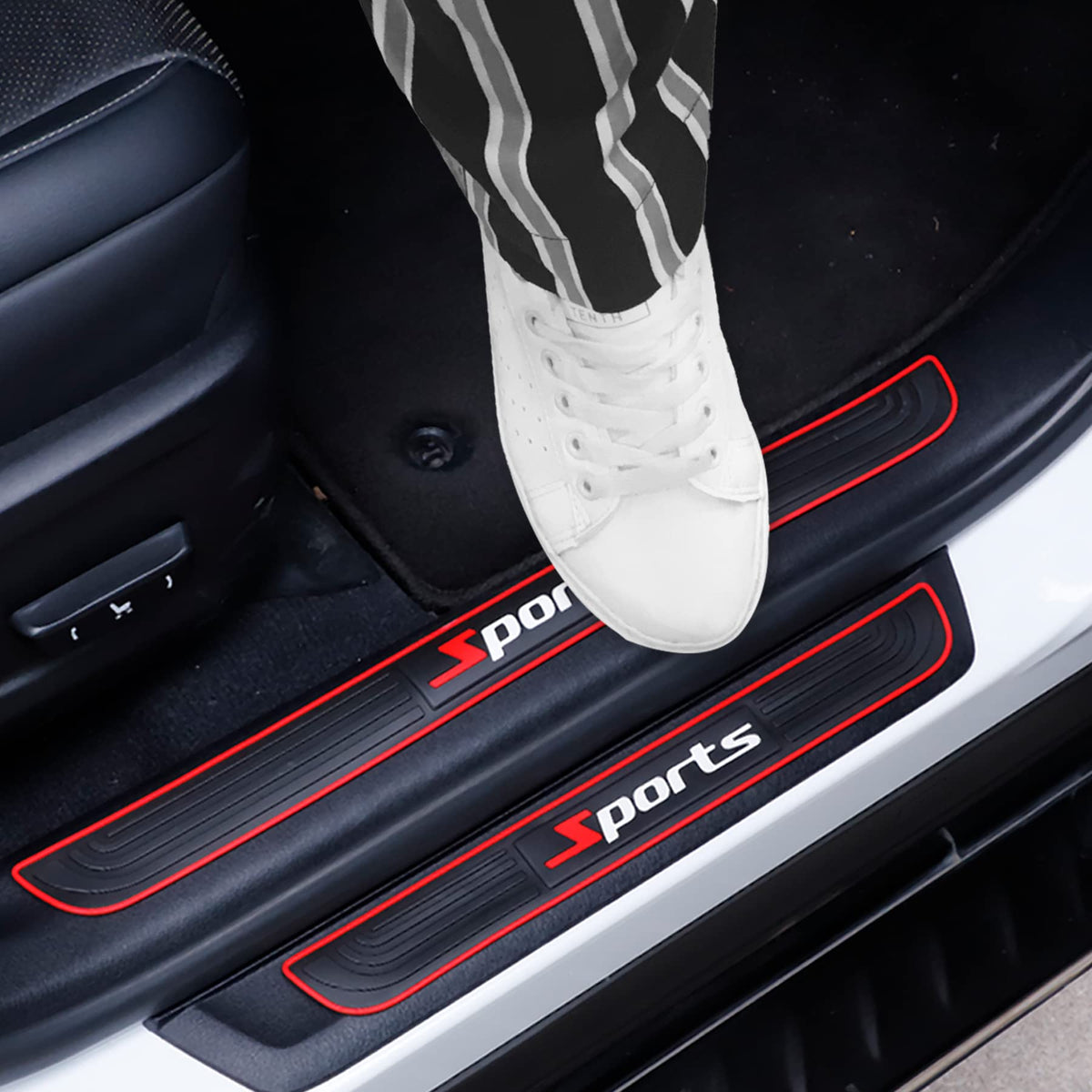 SINGARO Car Door Threshold Protection, 4PCS Door Edge Step Dust Shield Cover, Door Width 19.8x1.57inch Car/SUV Universal Rubber Scratch Resistant Exterior Accessories (Sport)