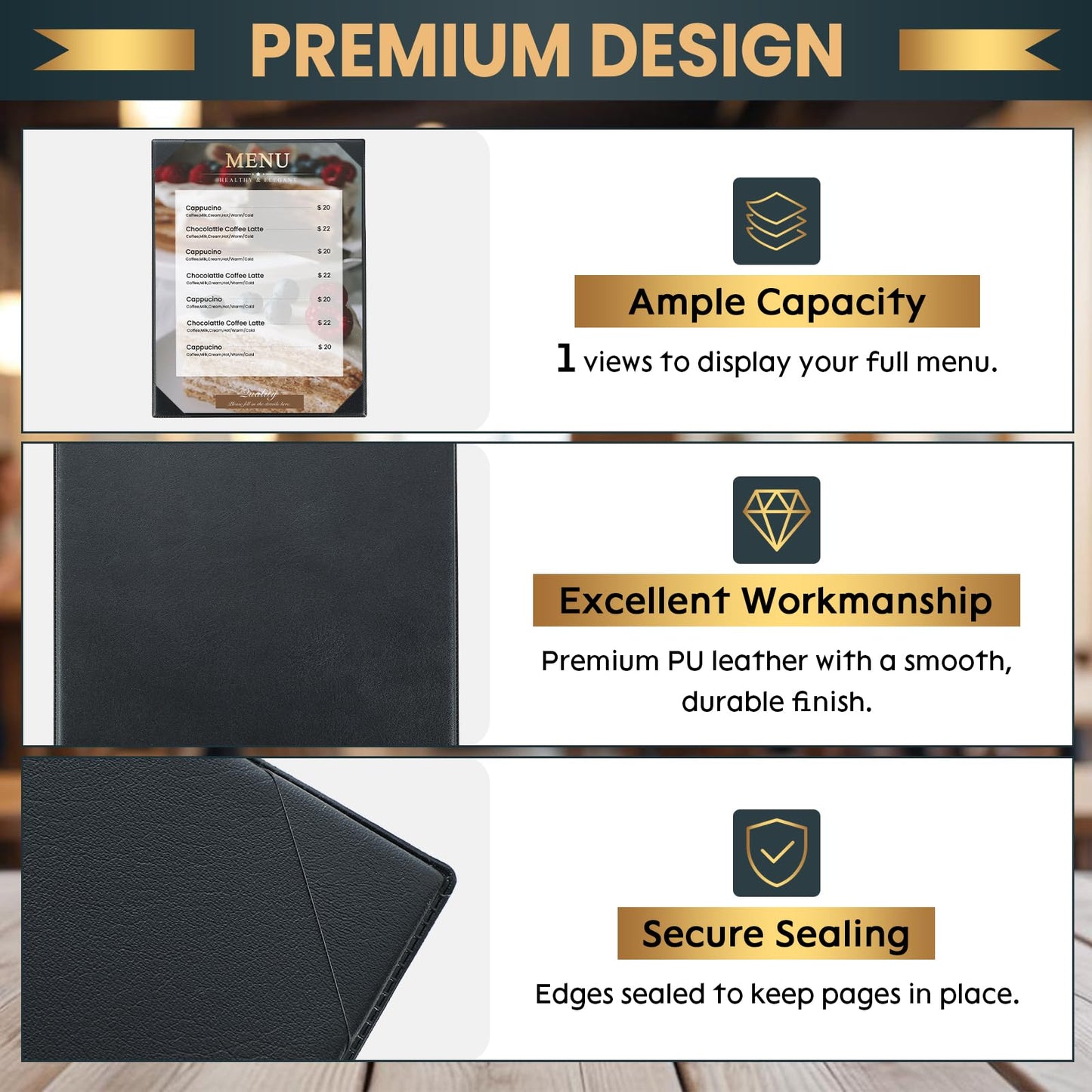 AMGSH 12 Pack 1 View 8.5" x 11" Menu Holder Menu Covers | Black Leather Menu Sleeves Book Style for Restaurant Coffee Bars Wine List Fit for Letter Size 8.5" x 11" Certificate Holer Diploma Holder