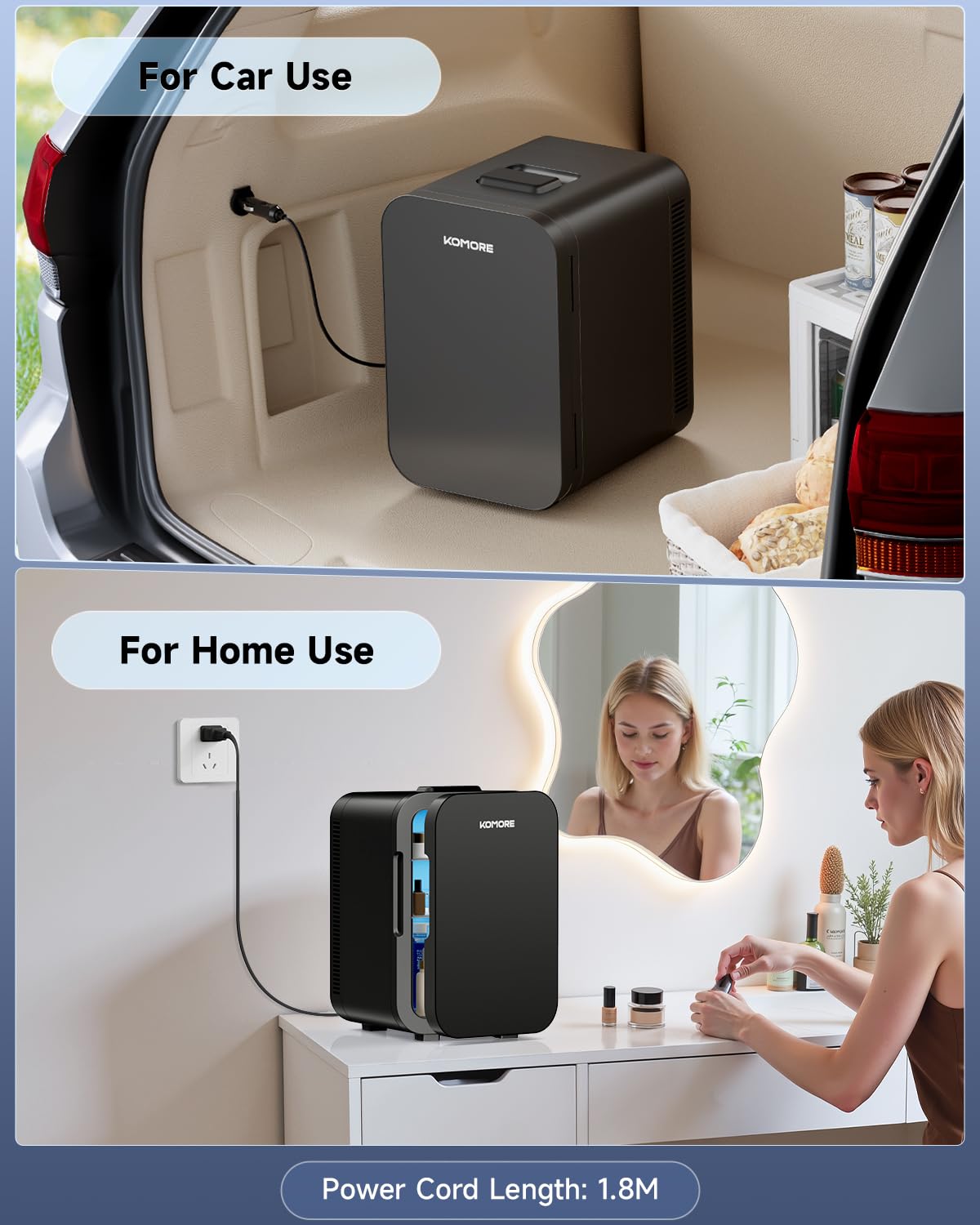 KOMORE Small Mini Fridge, 18L Portable Tiny Fridge for Skincare, 120V/12V Makeup Refrigerator Mini, Thermoelectric Cooler & Warmer for Drinks, Food, Cosmetics for Office/Dorm/Car/Travel, Black