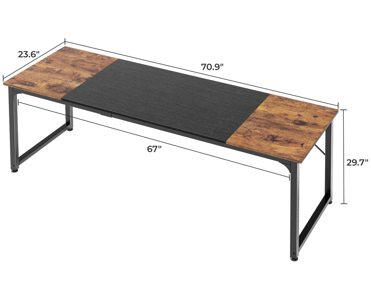 Huuger Computer Desk, 70 Inch Office Desk, Gaming Desk with Storage, Writing Desk Work Desk for Home Office, Study, Long Simple Desk, Large Legroom, Metal Frame, Rustic Brown and Black