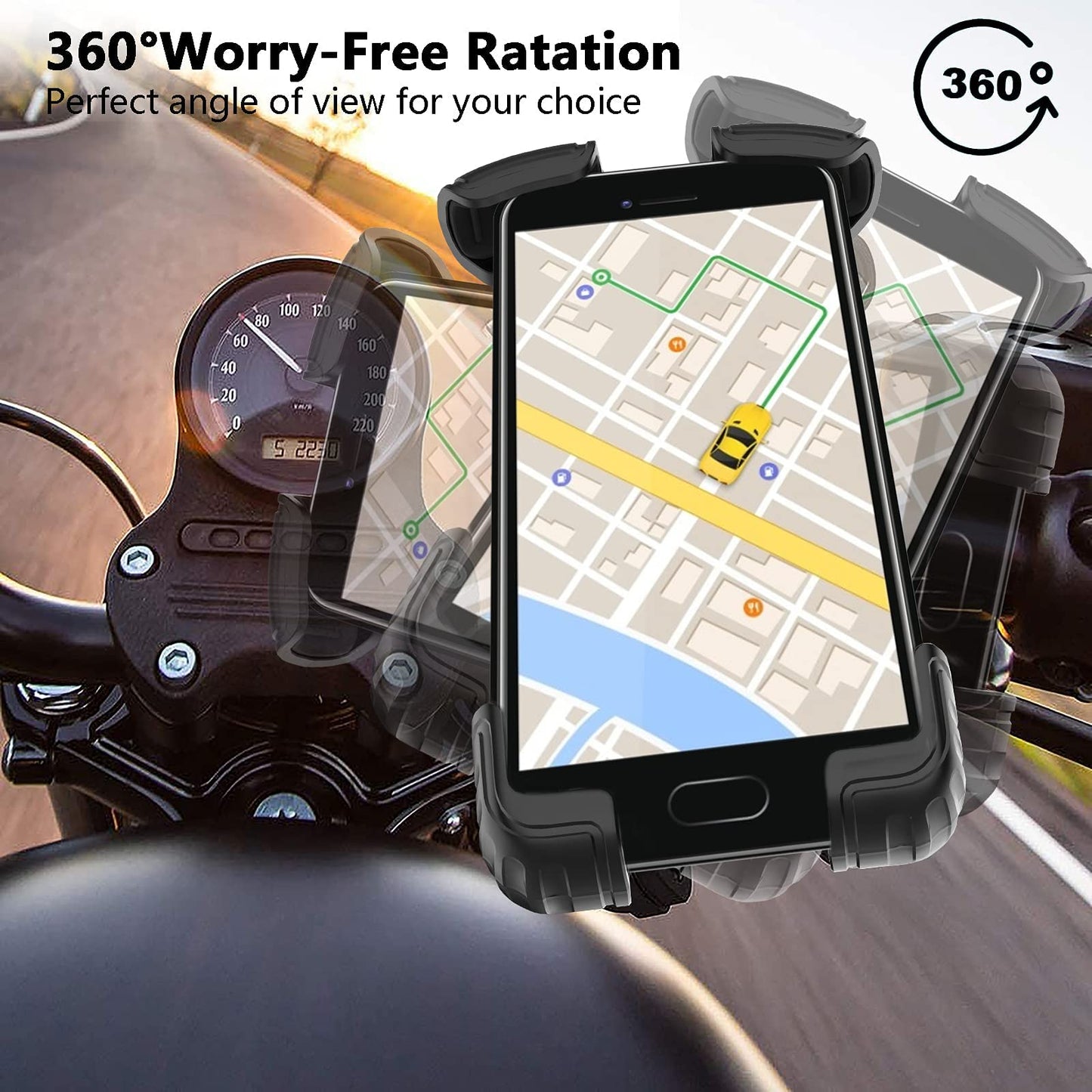Marspeeder Bike Phone Holder Mount, [Super Stable Metal] Motorcycle Phone Mount with Security Lock, Bicycle Phone Holder Handlebar with Soft Cushion & Adjustable Clip Compatible with 4.7''-6.8'' Phone
