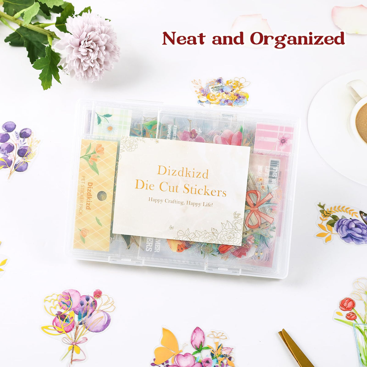 Dizdkizd Gilding Flower Stickers (240 Pieces) - Glitter Watercolor Transparent Stickers for Card Making Scrapbooking Envelopes Wrapped Gifts Arts and Crafts Journaling