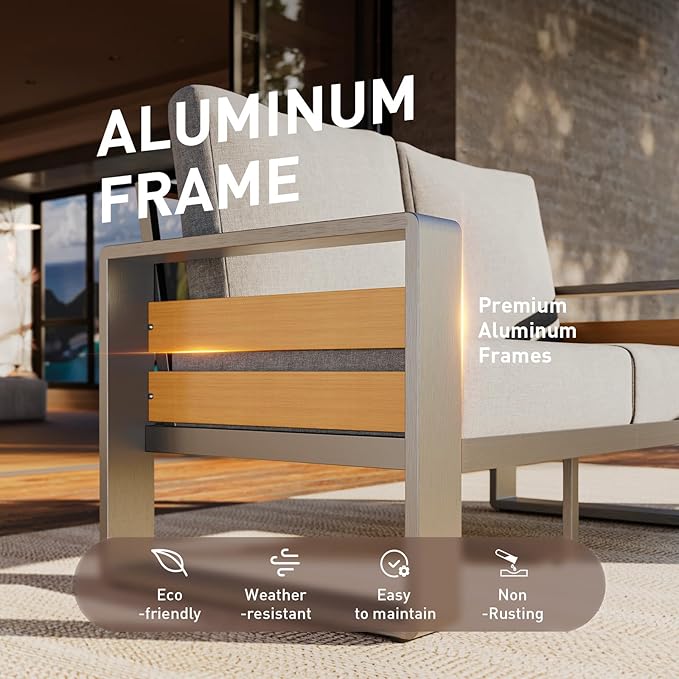 Aoxun Aluminum Outdoor Patio Furniture Set, 2 Seats Metal Sectional Patio