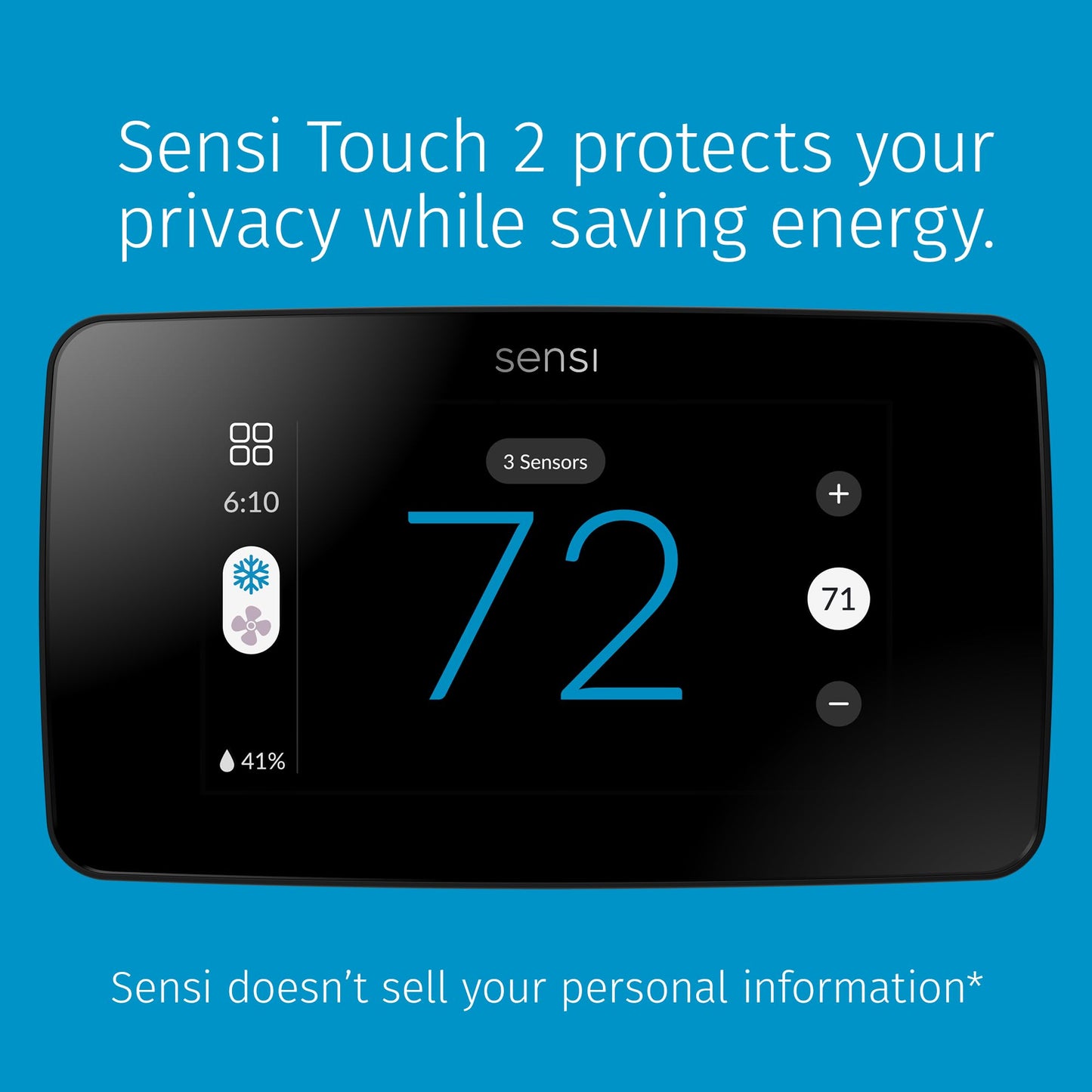Sensi Touch 2 Smart Thermostat with Touchscreen Color Display, 100 Years of Expertise, Programmable, Wi-Fi, Data Privacy, Easy DIY, Works with Alexa, Energy Star Certified, ST76, C-Wire Required