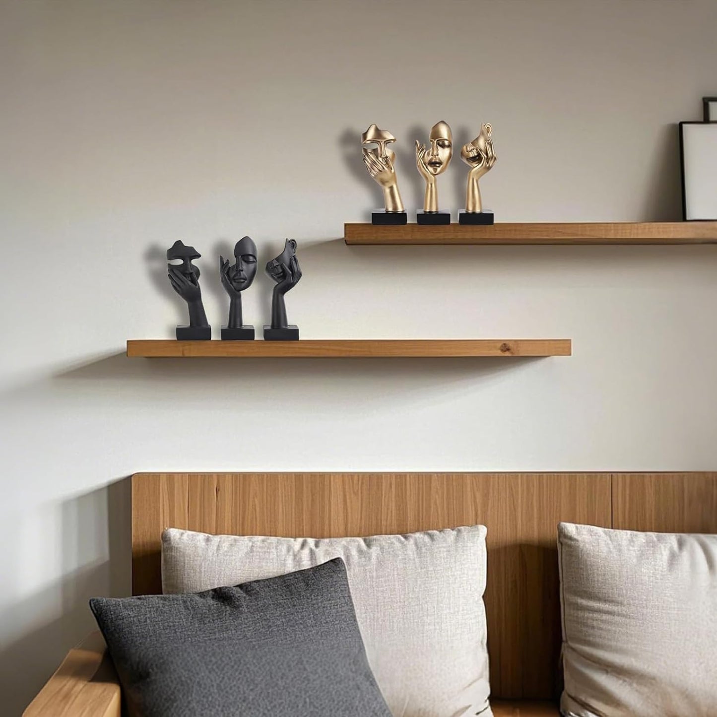 oliruim 3 Pcs Thinker Small Statue Set - Black Gold Home Decor Abstract Art Figurines for Shelves, Living Room Coffee Table, Office Desktop (3 Pcs Gold, 6")