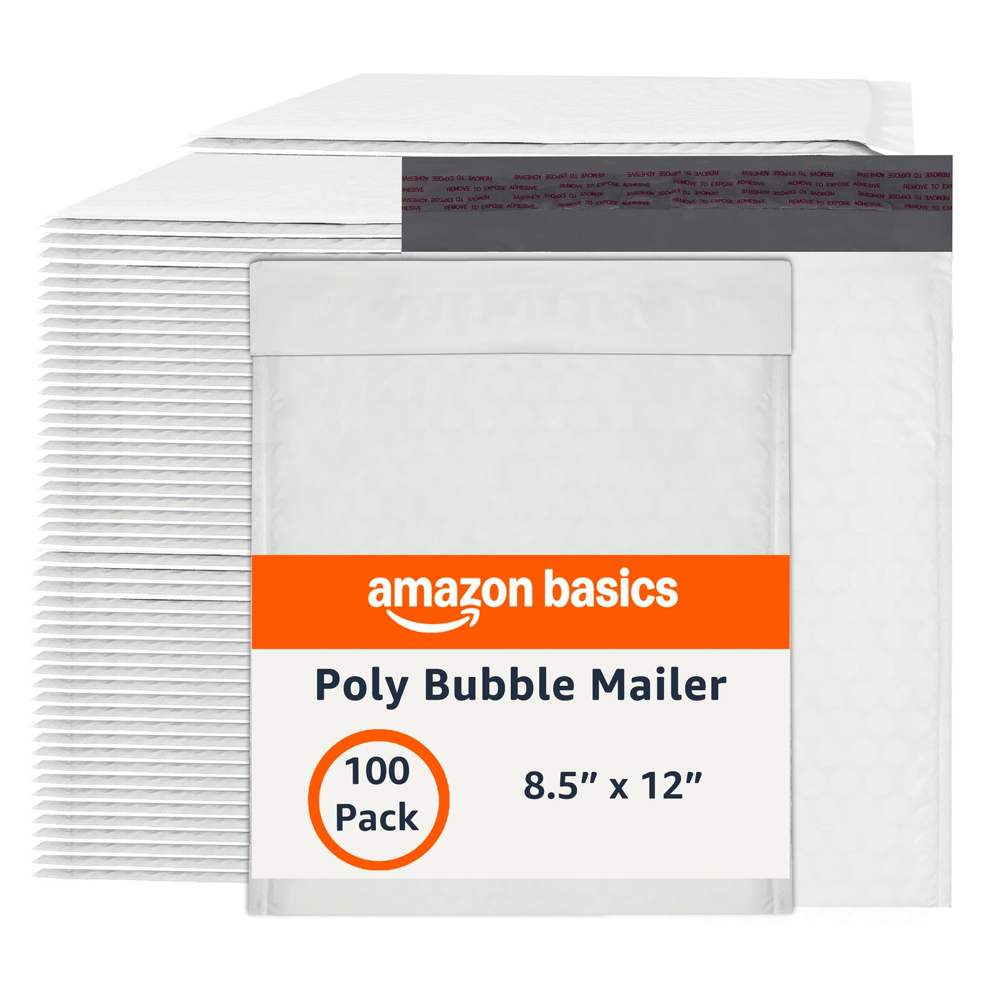 Amazon Basics Poly Bubble Mailer, 8.5" x 12" (Internal Size 8.25" x 11"), Self-Seal, 100-Pack, White/Grey