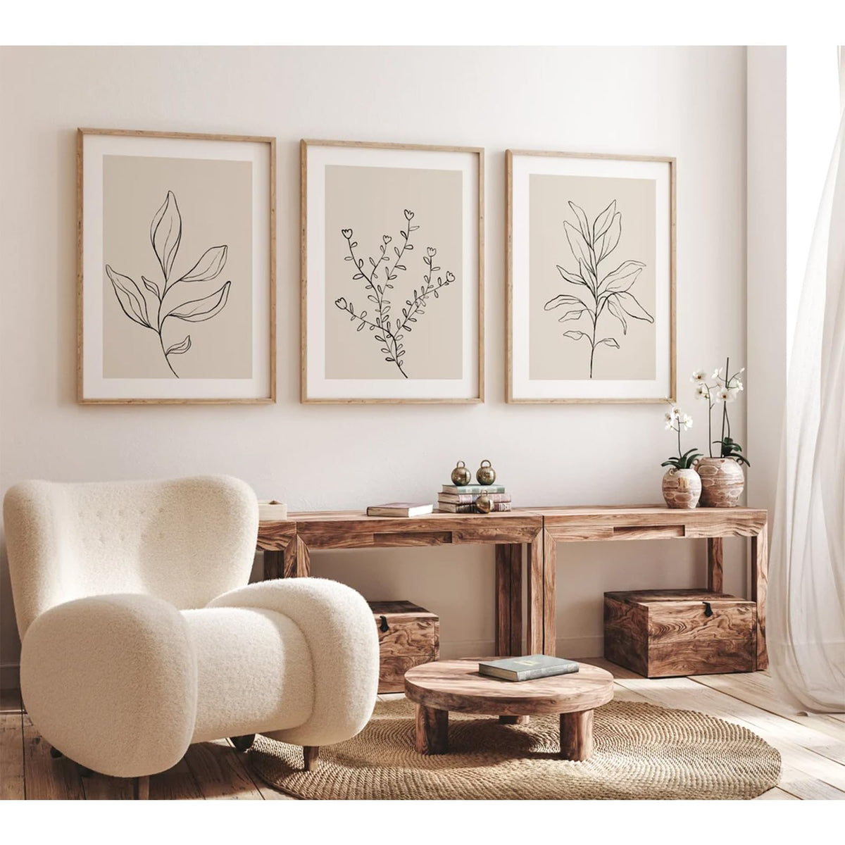 Joocrise Botanical Wall Art Decor Set of 3 Neutral Wall Decor Boho Beige Canvas Wall Art Botanical Minimalist Pictures Botanical Neutral Prints Beige Boho Artwork for Room Bedroom 12x16 Inch Unframed