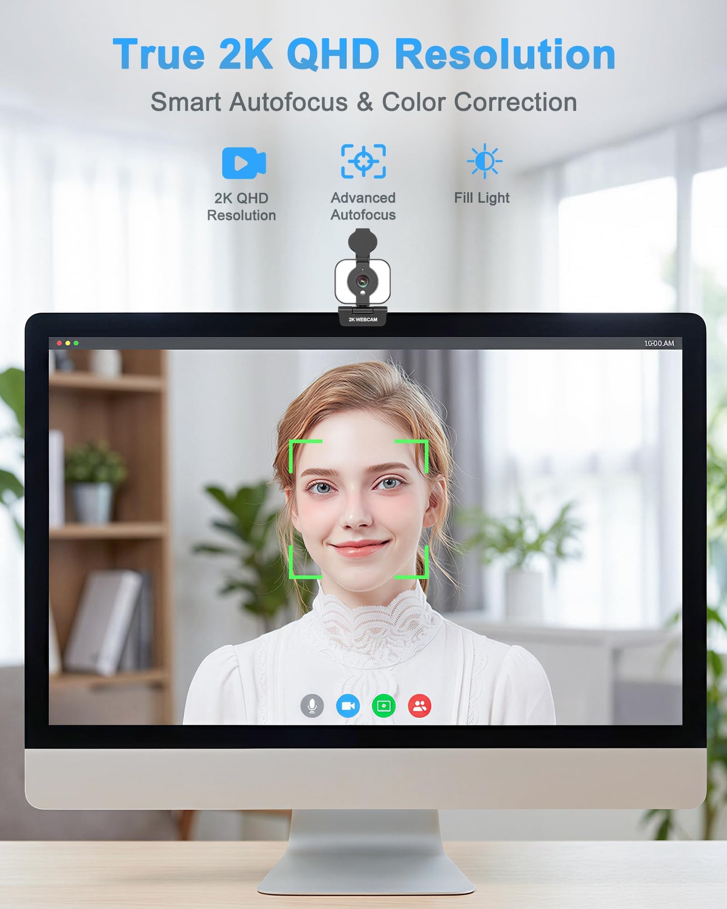 Atatat 2K Webcam for PC with Microphone & Light & Privacy Cover, Web Camera for Desktop/Laptop/Monitor/Mac, Autofocus USB Computer Camera for Zoom/Skype/Teams/Video Calling/Meeting/Streaming
